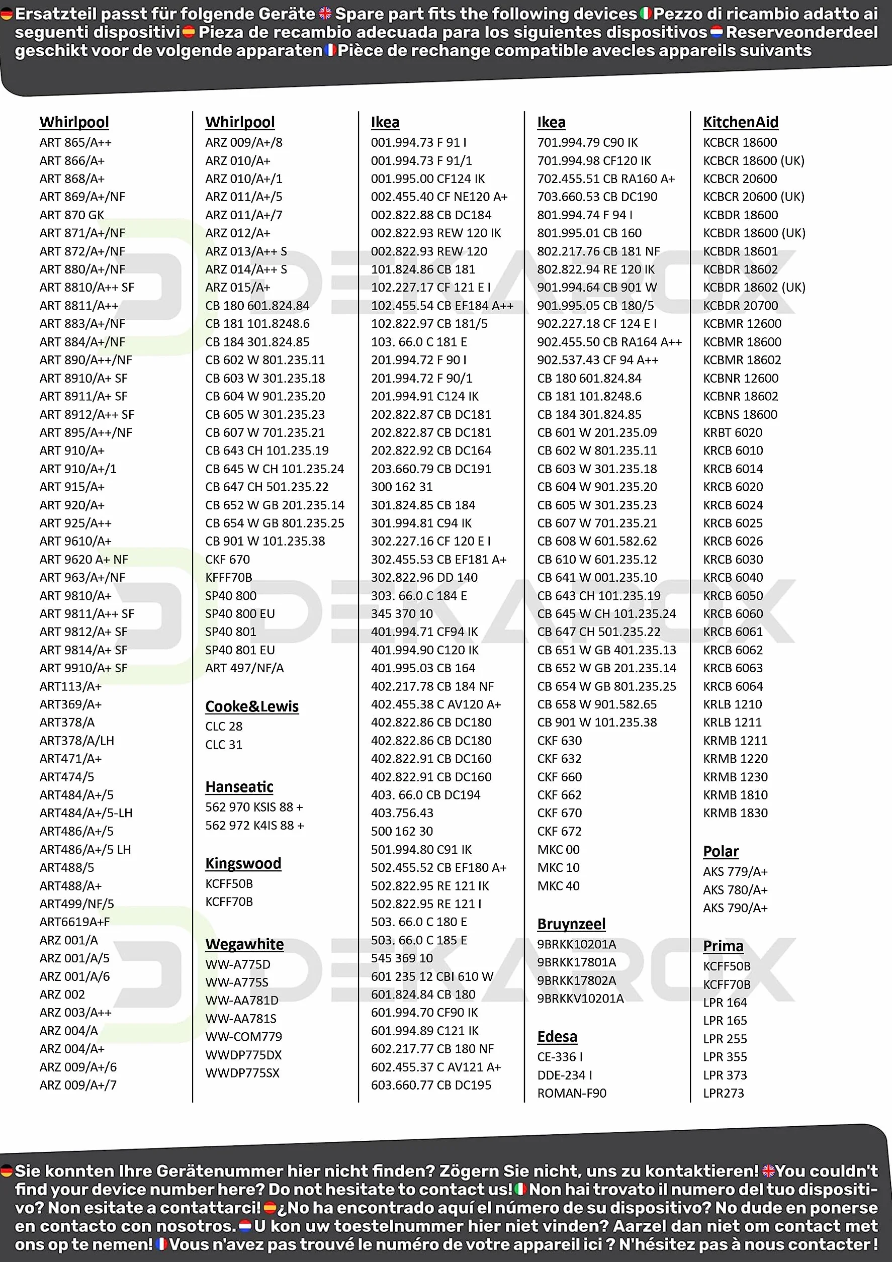 Zestaw do montażu drzwi do Whirlpool Bauknecht 481231019131 do drzwi przesuwnych na lodówce zamrażarce