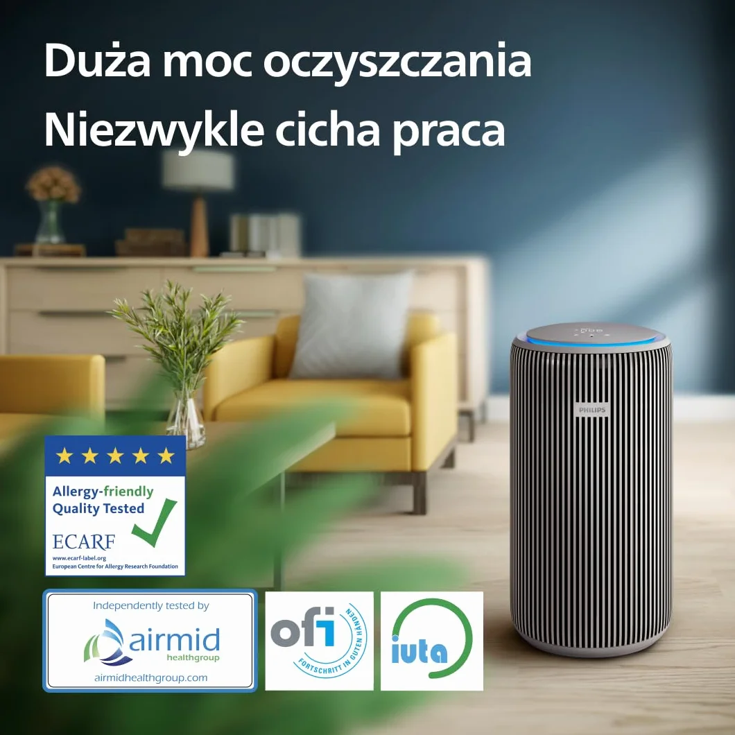 Philips Inteligentny Oczyszczacz Powietrza PureProtect z serii 3200, filtr HEPA i filtr z węglem aktywnym, CADR 500 m³/h dla pomieszczeń o powierzchni 130 m², ultracichy i energooszczędny(AC3210/12)