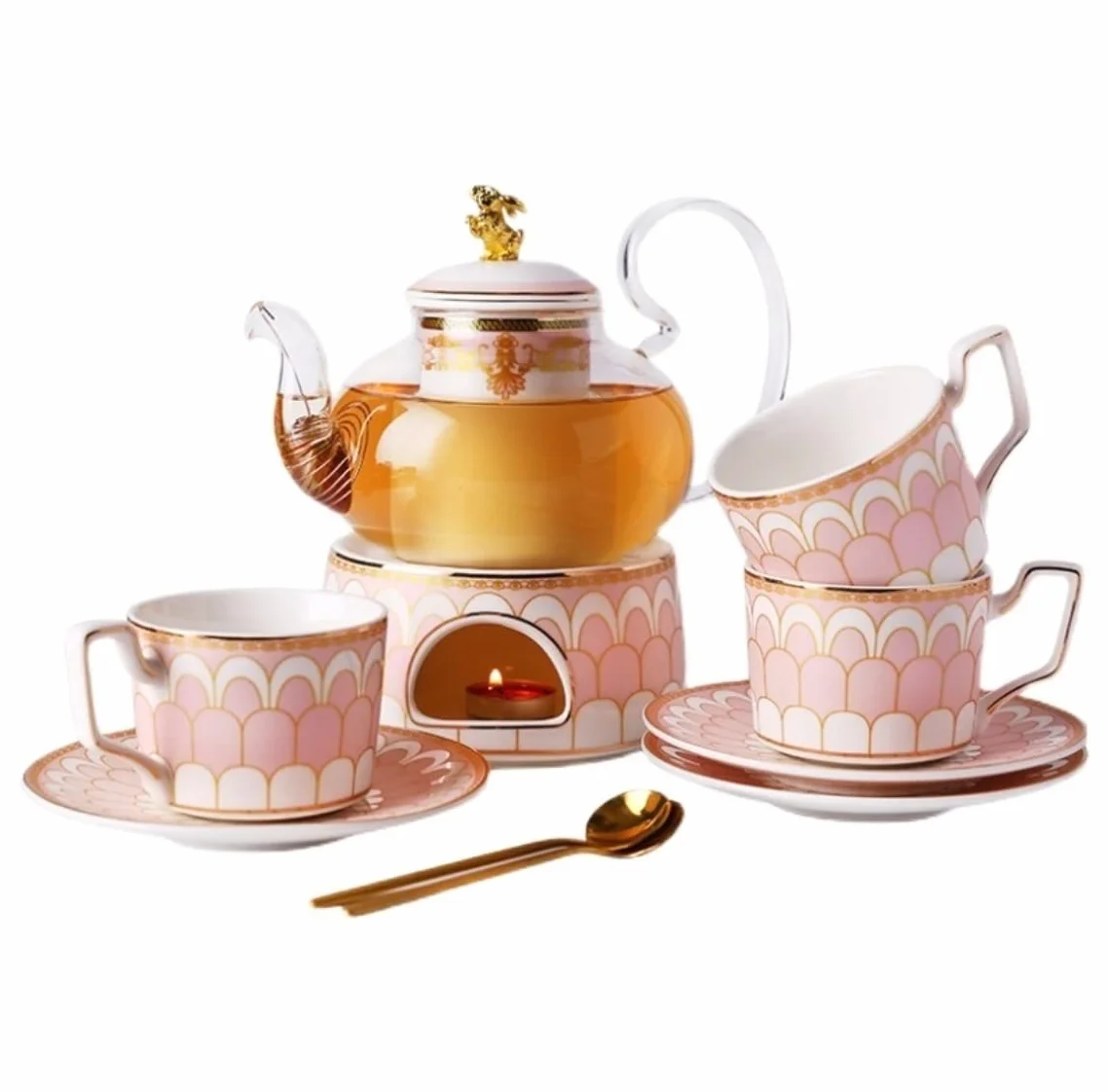 Zestaw Do Herbaty Ceramiczne Zestawy Do Herbaty Zestaw Filiżanek Kawy Z Podgrzewacz Świec Szklany Imbryk Kwitnący Luźny Liść Czajniki Dla 4 Osób Akcesoria Kuchenne