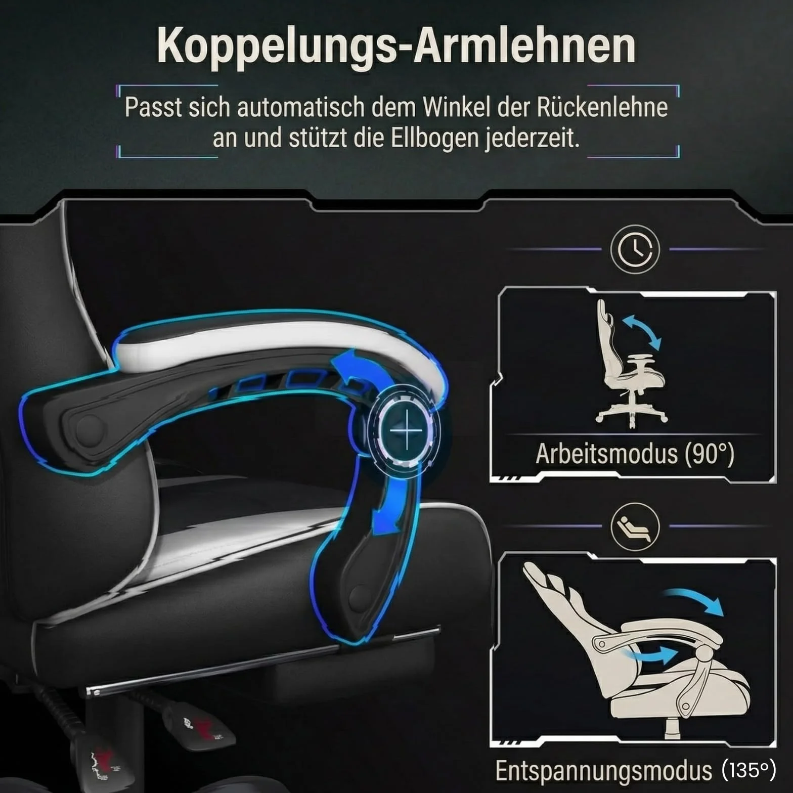 Fotel do gier/biurowy, z dynamicznym podparciem lędźwiowym, regulowaną wysokością i podłokietnikami, obracany o 360°, miękka poduszka, odpowiedni do domu i biura, klasyczne czarno-szare wykończenie