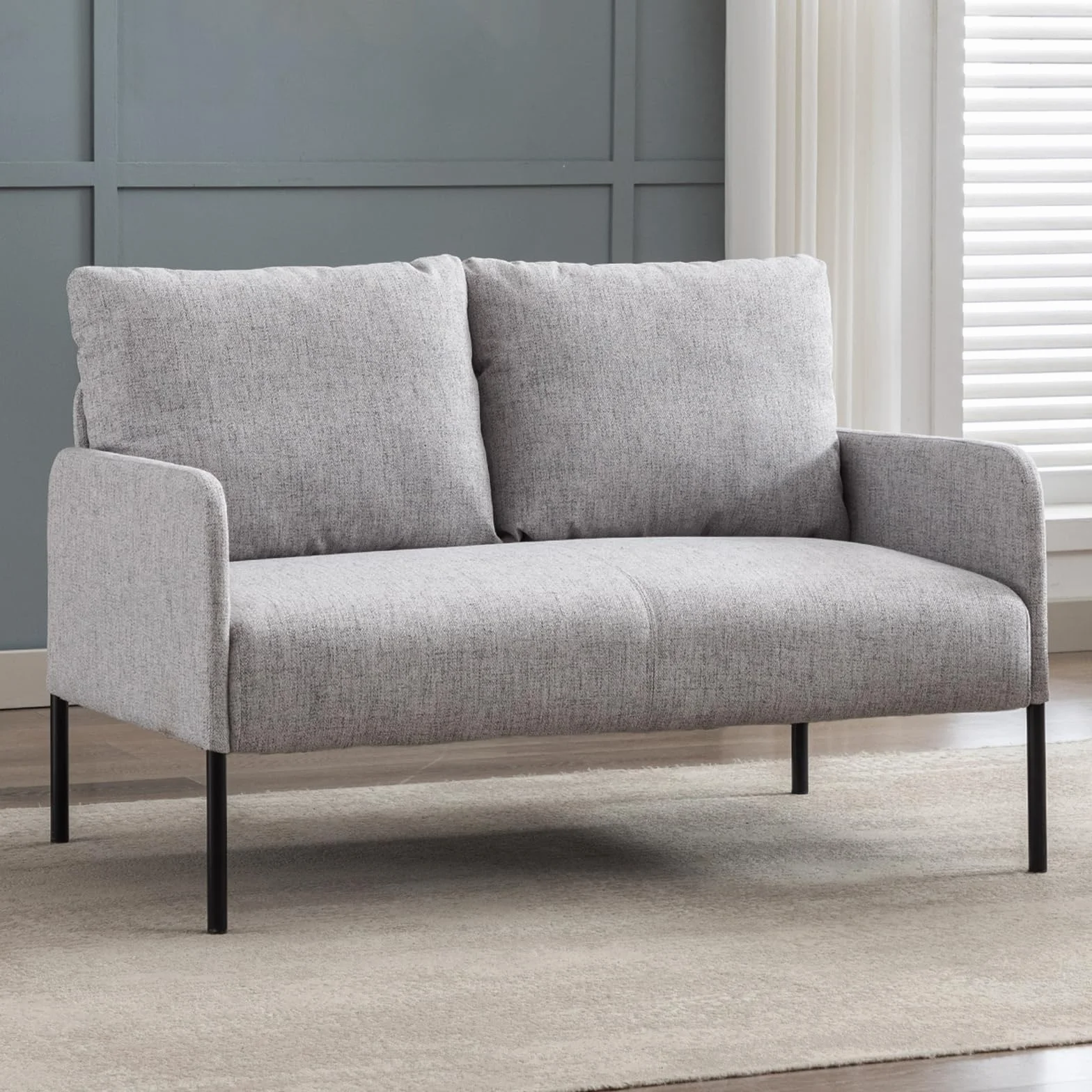 chairus Sofa 2-osobowa, nowoczesna, lniana kanapa, tapicerowana, do salonu, fotel z metalowymi nogami (szara)