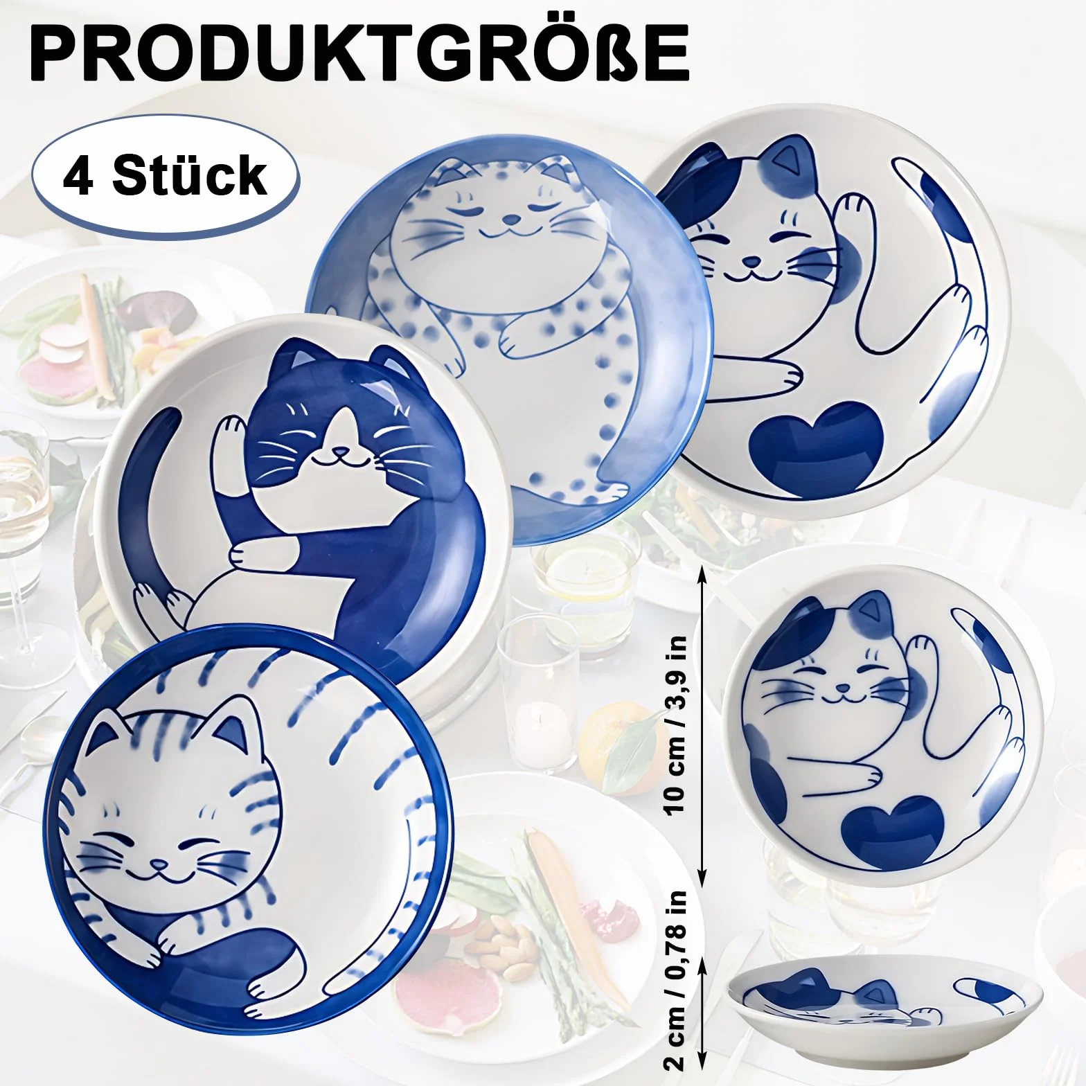 4 sztuki mini ceramiki, 10 cm, słodkie koty, sos sojowy, małe talerze ceramiczne z japońskim kotem, wspaniały prezent dla miłośników kotów, zestaw 4 wzorów
