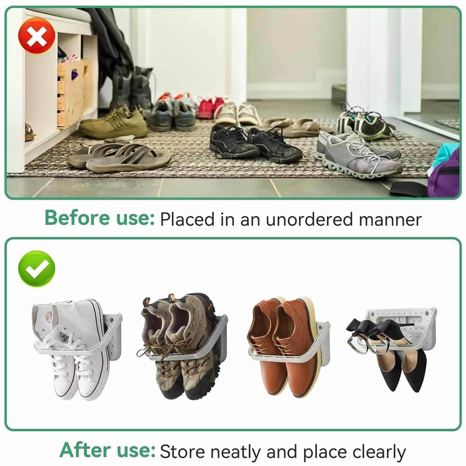 Stojak na buty do montażu na ścianie, 2 szt. Wiszący plastikowy stojak na buty składany plastikowy uchwyt na buty Organizer do przechowywania drzwi wieszaki na buty przechowywanie butów(Grey)