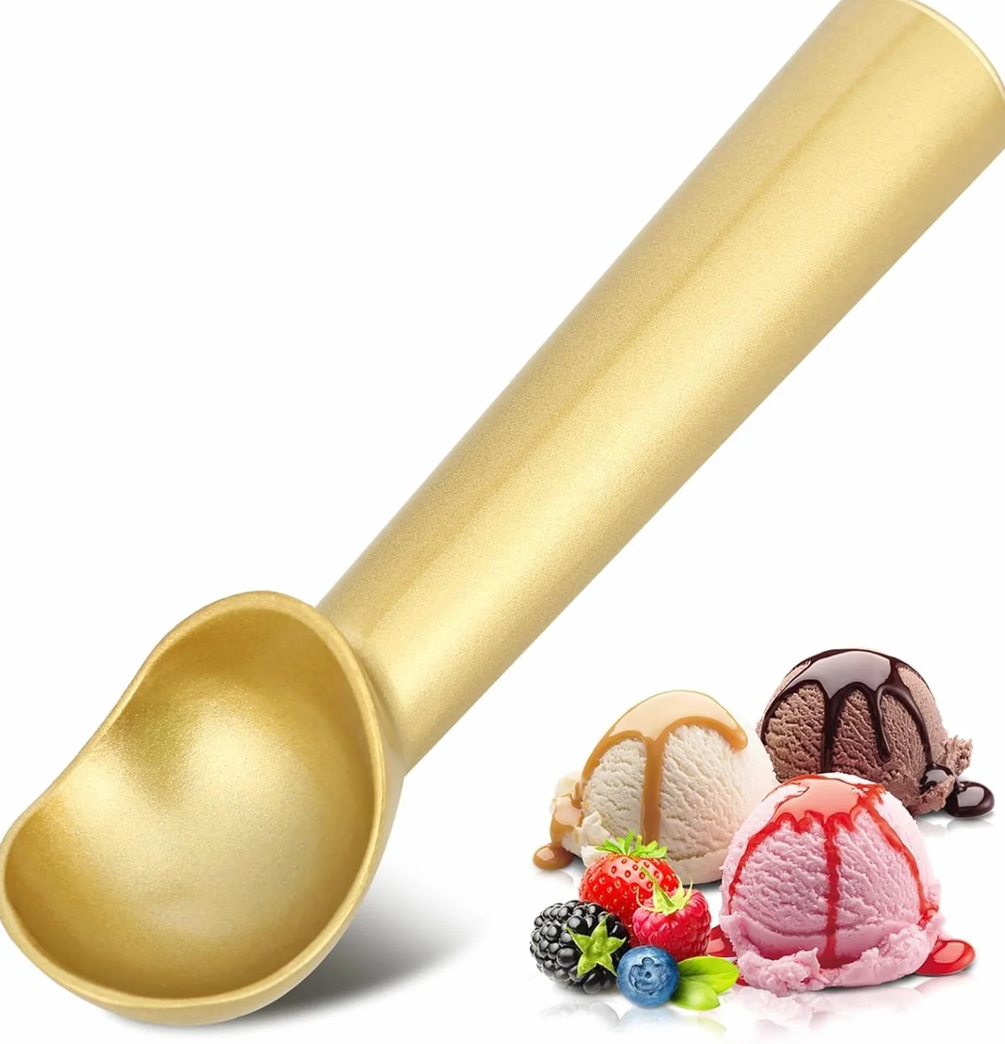 Łyżka do lodów, złota aluminiowa łyżka do lodów, 18 cm jednoczęściowa konstrukcja nieprzywierająca łyżka do ciastek.