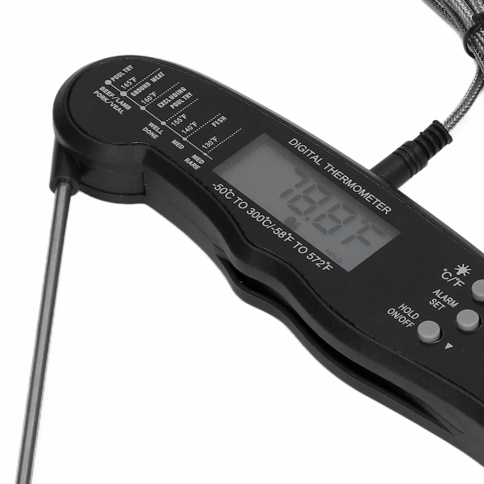 Termometr Spożywczy z podwójną sondą, Przenośny Termometr Cyfrowy LCD Termometr do Gotowania, Termometry Mięsne Zasilane Bateryjnie Termometr Kuchenny do Grillowania (Czarny)