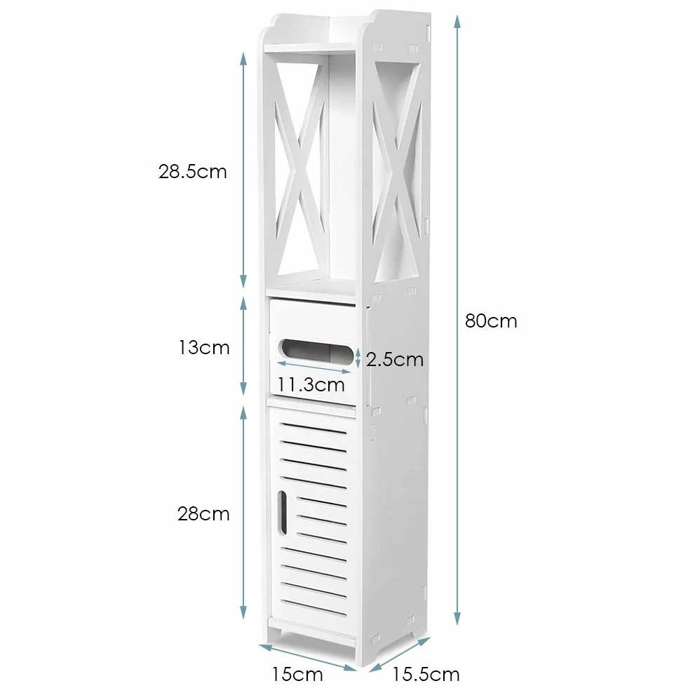 Badezimmerschrank Weiß Toilettenrollenhalter Badregal Standschrank Seitenschrank Standregal mit Papierschicht für Badezimmer Schlafzimmer Wohnzimmer Küche Flur, 80 x 15,5 x 15