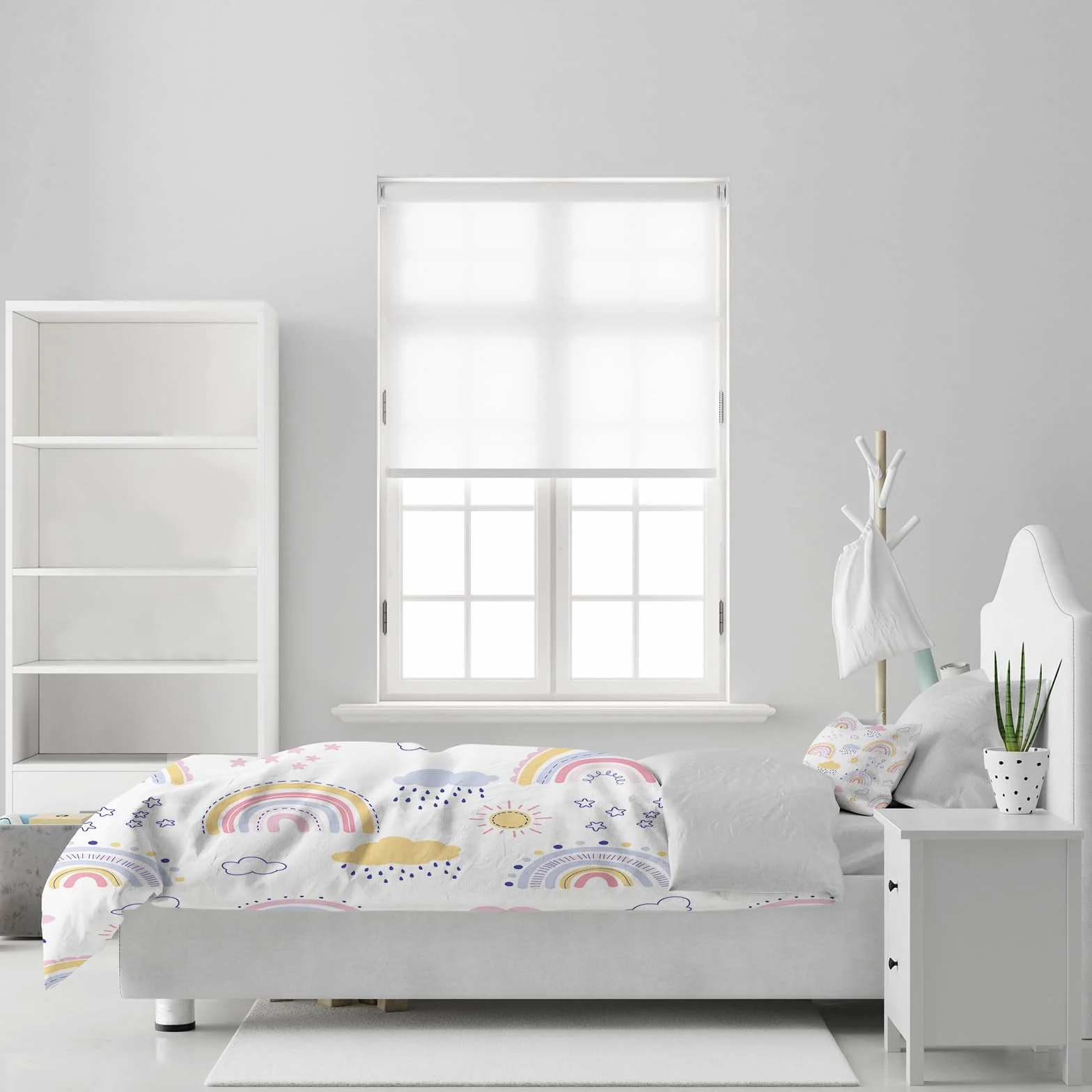 Zestaw pościeli dla dziewczynek w kolorach tęczy, poszewka na poduszkę 65x65 cm, poszwa na kołdrę 140x200 cm, pościel w stylu kreskówkowym z chmurami z łatwym do otwierania zamkiem