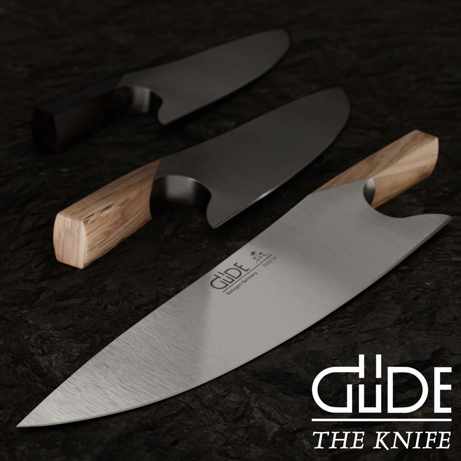 GÜDE Solingen - THE KNIFE kuty, 26 cm, drewno oliwne, Nóż szefa kuchni, Ręcznie robiony w Niemczech
