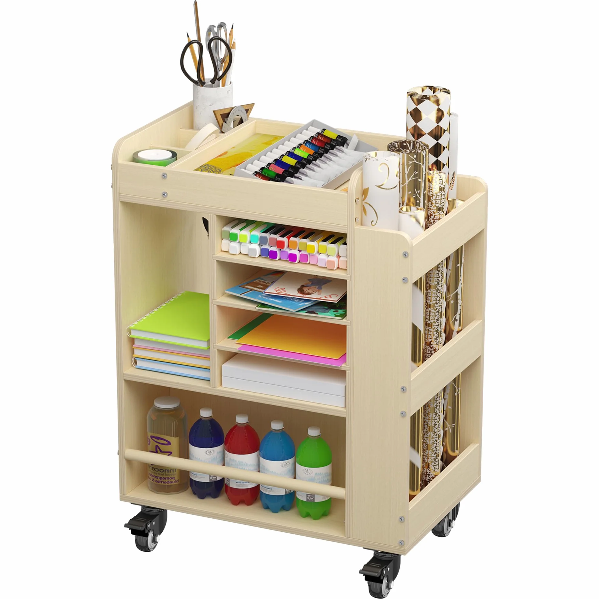 uyoyous Wózek artystyczny Rolling Wood, Arts & Craft Supplies Organizer, Wielofunkcyjna szafka do przechowywania Rzemiosła