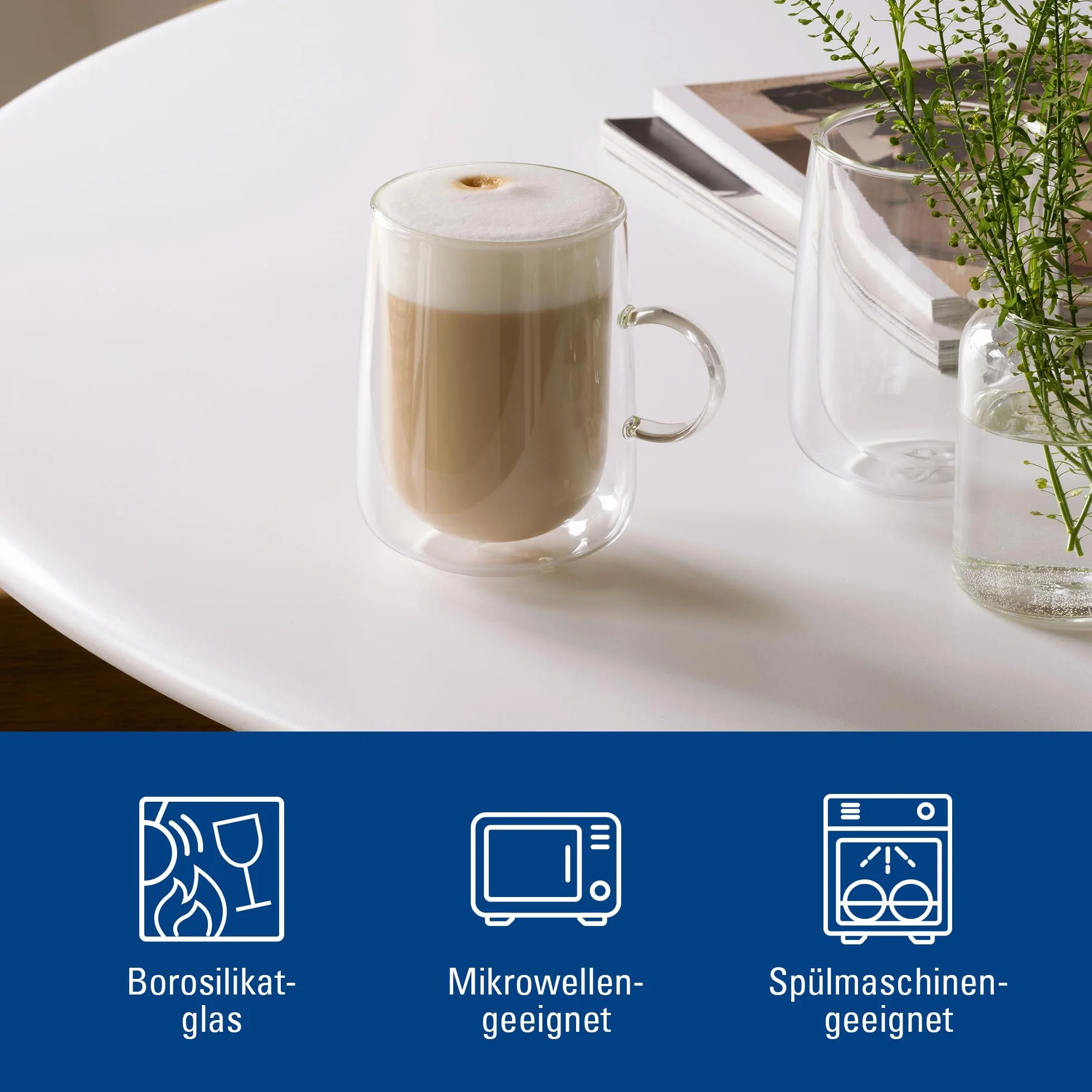 Villeroy & Boch – Artesano Hot&Cold Beverages szklanka z uchwytem do latte macchiato, zestaw 2 szklanek, podwójne ścianki, 360 ml, szkło borokrzemowe, zmywarka, mikrofala