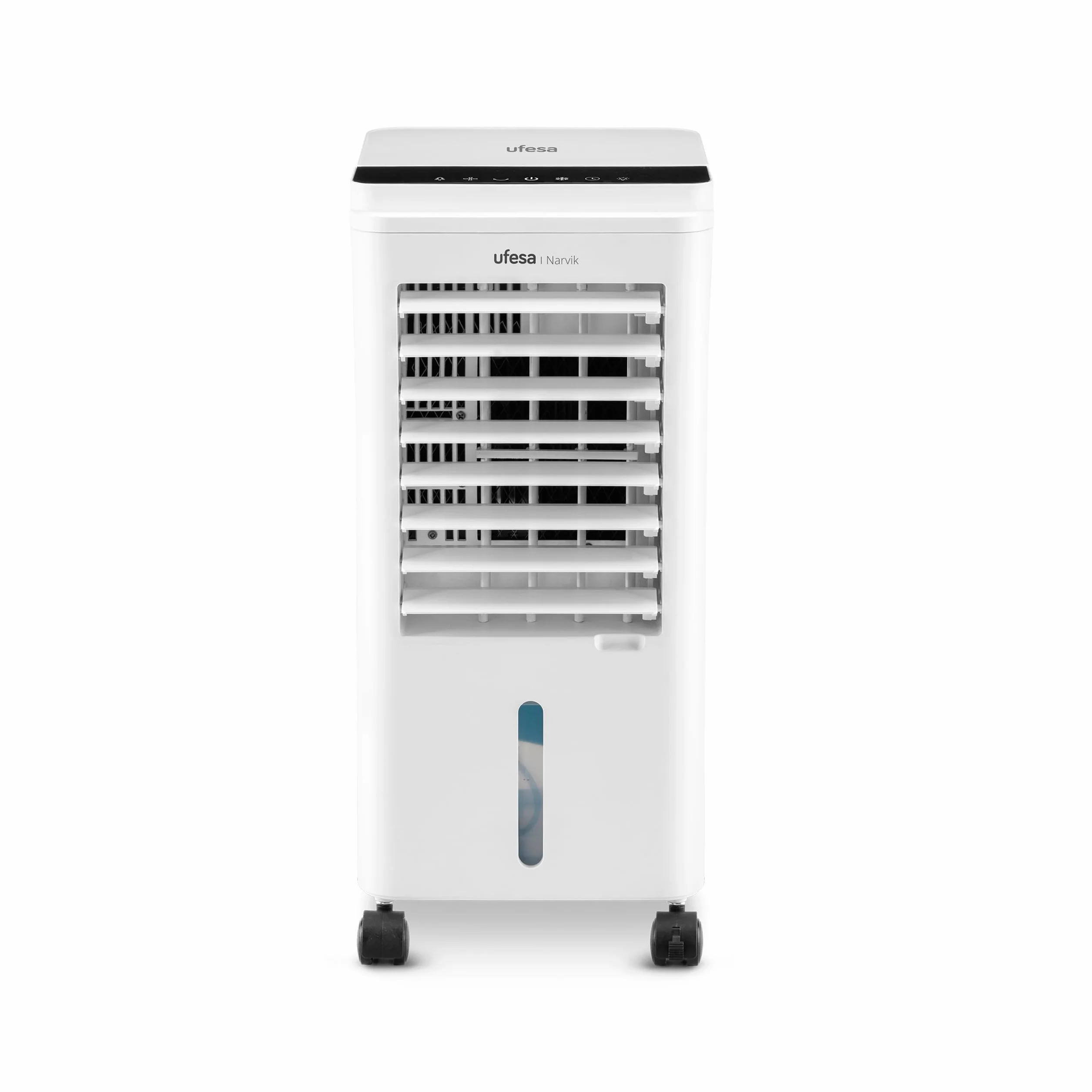 Ufesa Narvik chłodnica parowa 65 W 3 prędkości 3 tryby panel dotykowy zbiornik 5 l timer 12 h filtr pralny 2 akumulatory chłodzące