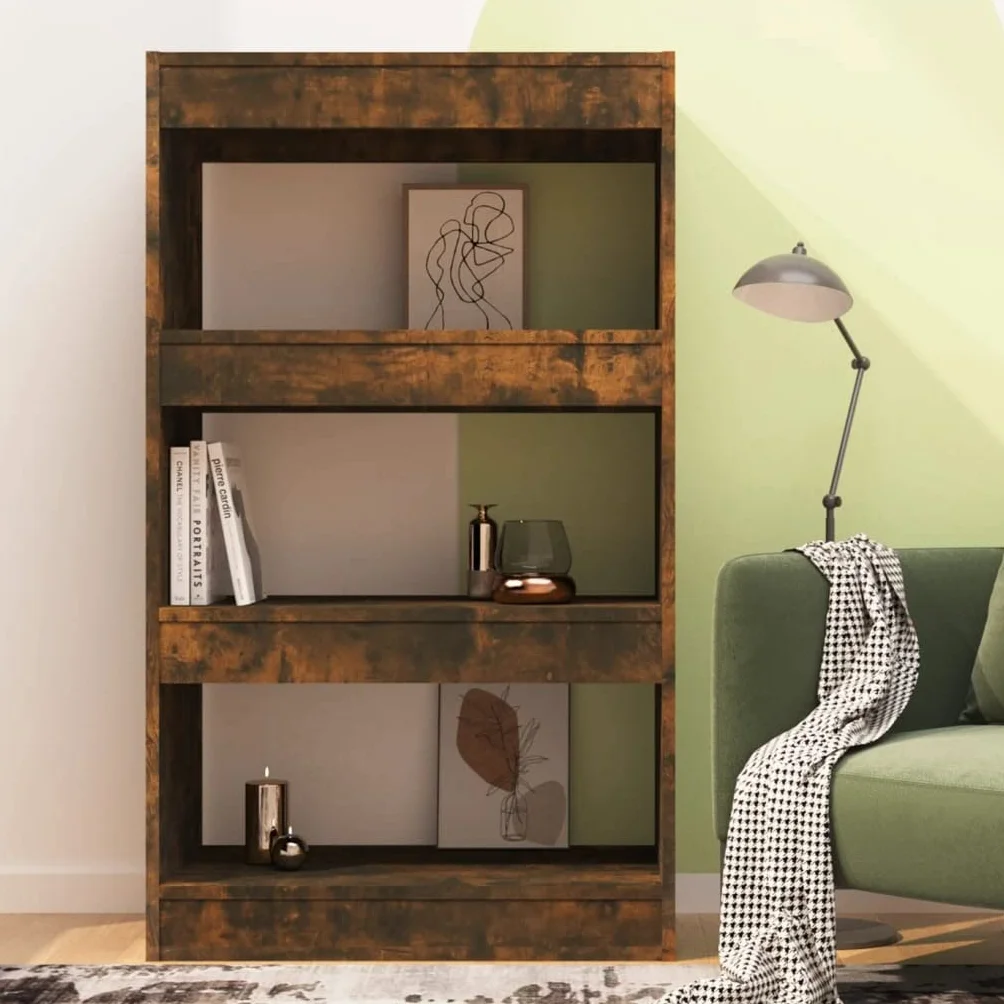 Regał na książki, ścianka działowa, dąb wędzony, uniwersalny regał na książki, regał biurowy do hotelu, 60 x 30 x 103 cm, materiał drewnopochodny
