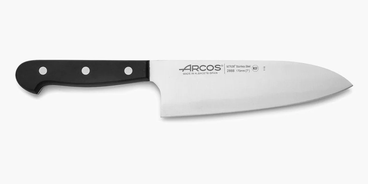 Arcos seria 288804 uniwersalna - azjatycki nóż Santoku - ostrze nitrm stal nierdzewna 170 mm (6,69 cala) - uchwyt polioksymetylen (POM) czarny kolor, and plastik