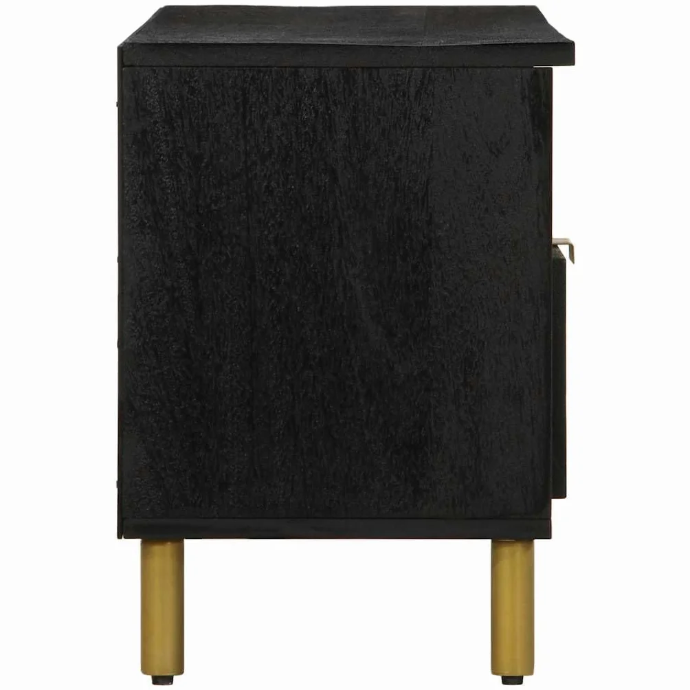 Szafka TV czarna, 100 x 33 x 46 cm, materiał drewnopochodny, z metalowymi uchwytami, dużo miejsca do przechowywania urządzeń TV, salonu i sypialni, konsola medialna