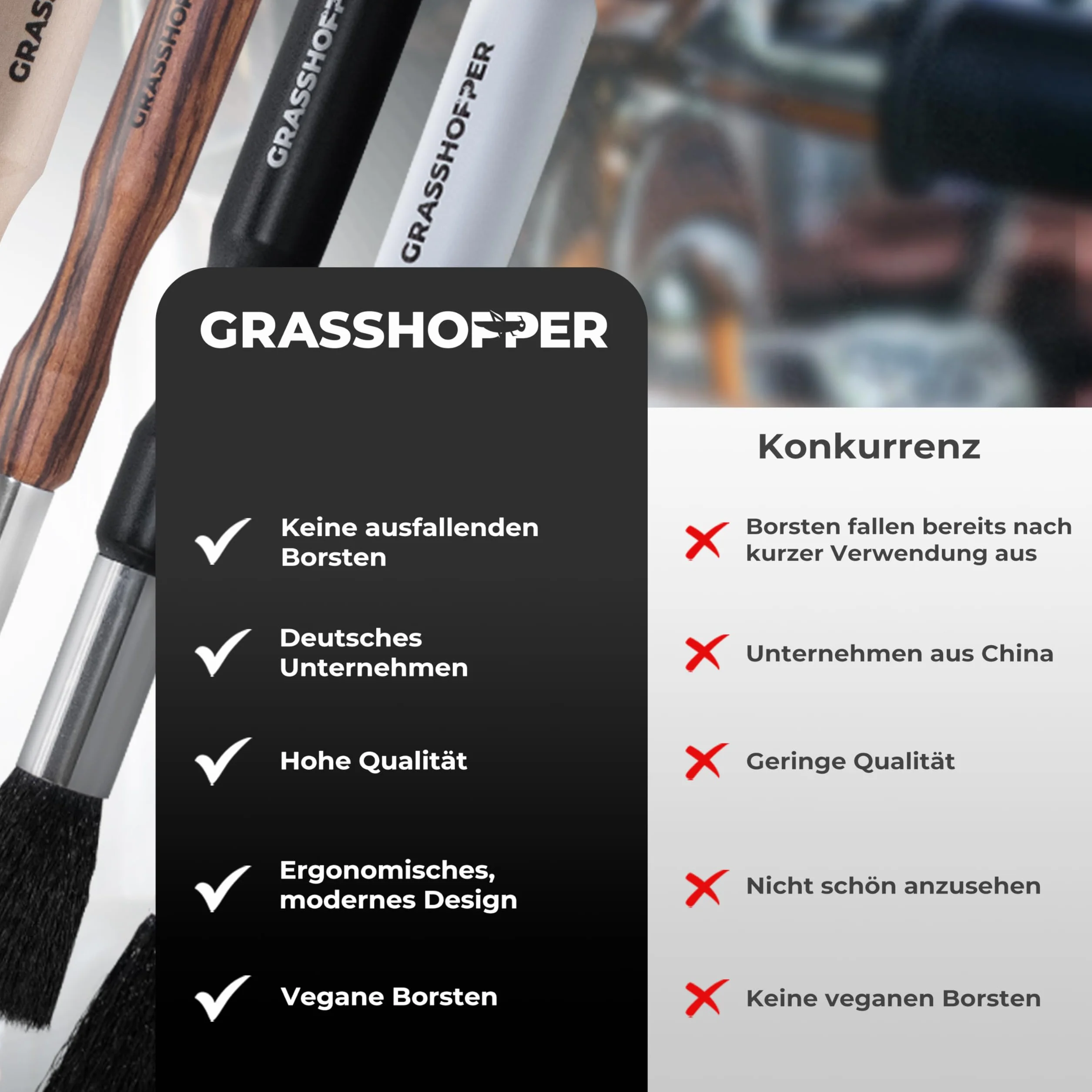 Grasshopper Barista Brush – wegański pędzel do czyszczenia kawa (nowoczesny design z drewna) do: ekspresu, sitka, młynka do kawa