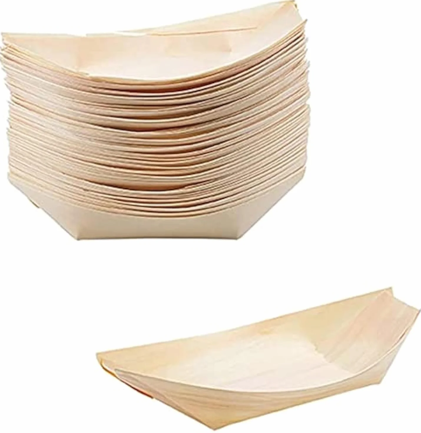 PIQIUQIU Drewniana misa statek z drewna sosnowego, bambusa, do łodzi, na przekąski, curry, frytki, sushi, zimna misa do serwowania, 50 szt., 19 x 10 cm