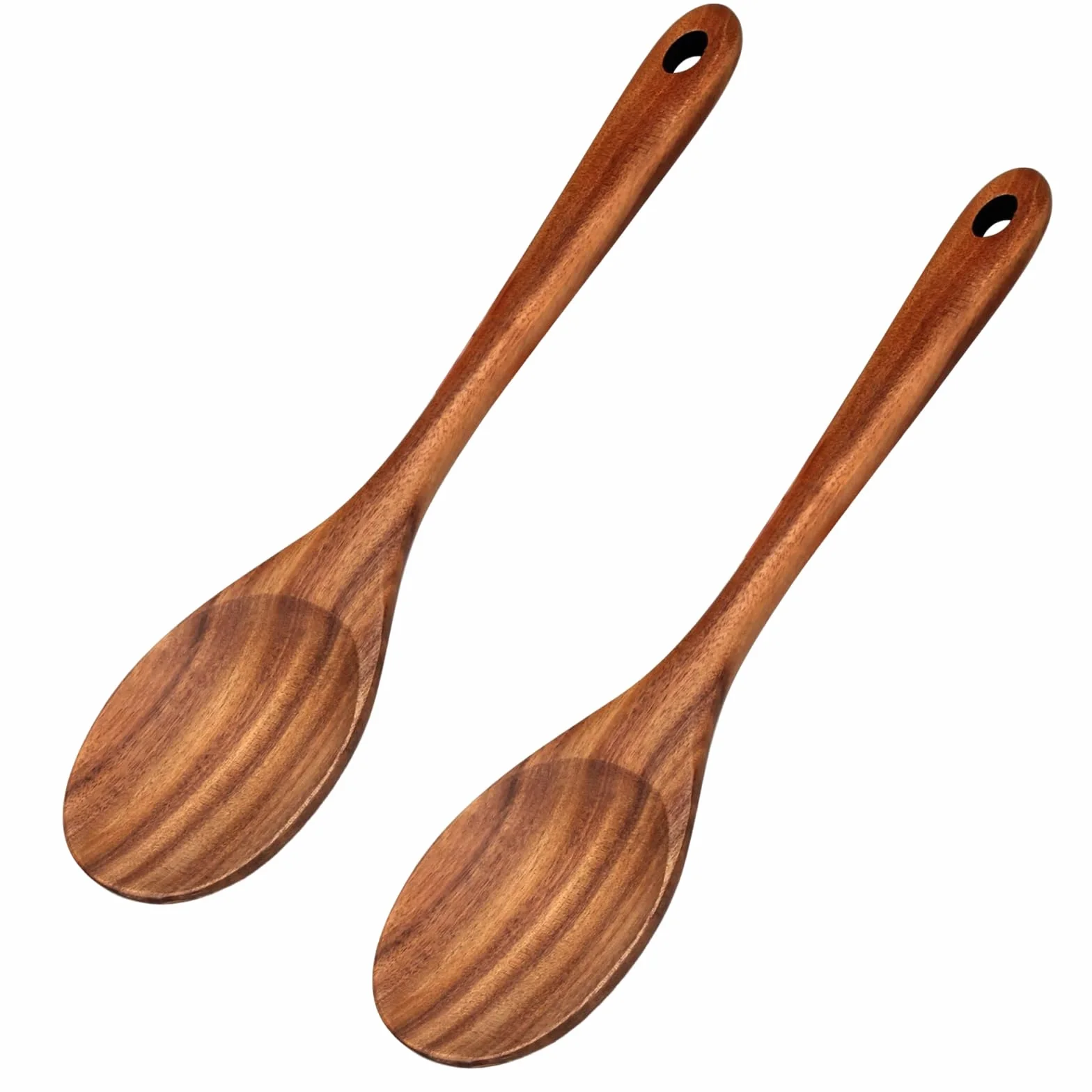 Zestaw 2 drewnianych łyżek kuchennych, 31,2 cm, duża drewniana łyżka, łyżka z naturalnego drewna, długa rękojeść drewniana łyżka do gotowania, serwowania, mieszania, nieprzywierająca łyżka do