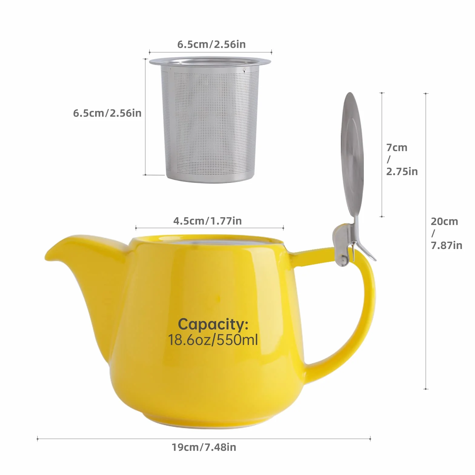 VIVILINEN Porcelanowy czajniczek z pokrywkami SLS i zdejmowanym zaparzaczem, 550ml/18.6oz ceramiczny czajniczek na szypułkę do herbaty kwitnącej i luźnej, żółty