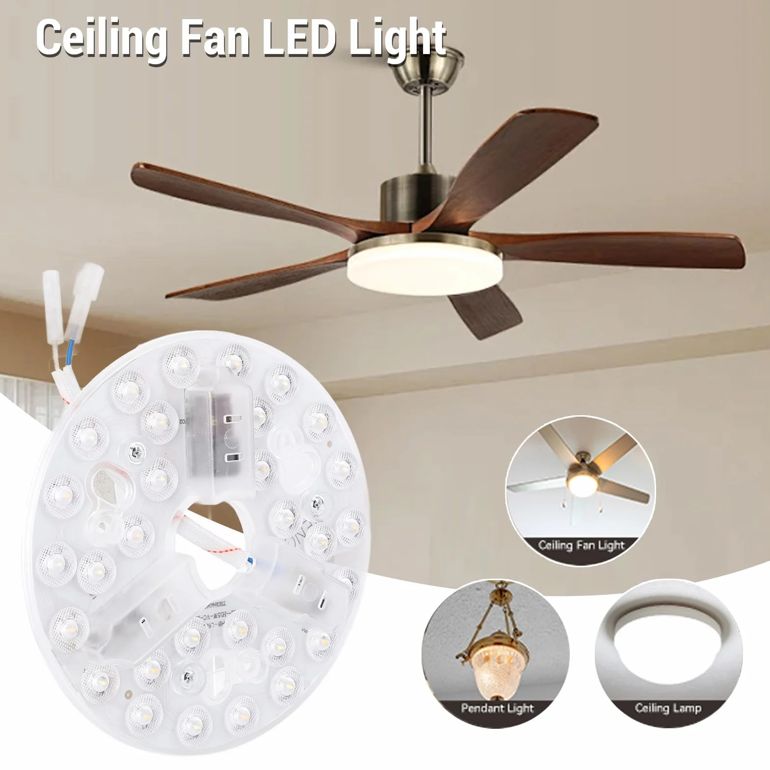 5.3-calowy Wentylator Sufitowy z LED, 3 Kolor Temperatury, 15W, Okrągły Zestaw Modernizacji, Przyciemnianie, Idealny do Restrofitu