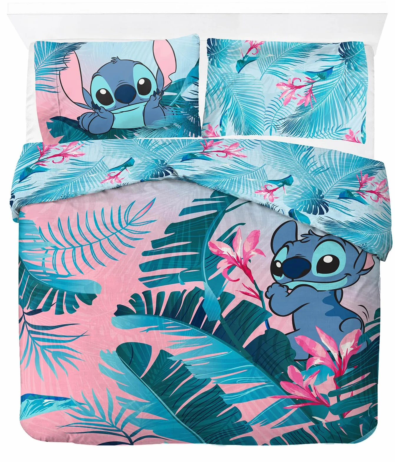Disney Lilo i Stitch komplet pościeli dla 2 osób, z poszewką na poduszkę 50 x 70 cm, z bawełny, można prać w pralce
