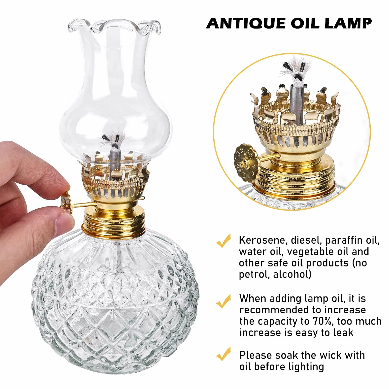 SUNOYA Wewnętrzna lampa naftowa szklana Retro Nostalgia Regulowana jasność Wiatroszczelna Dekoracyjna lampa olejowa