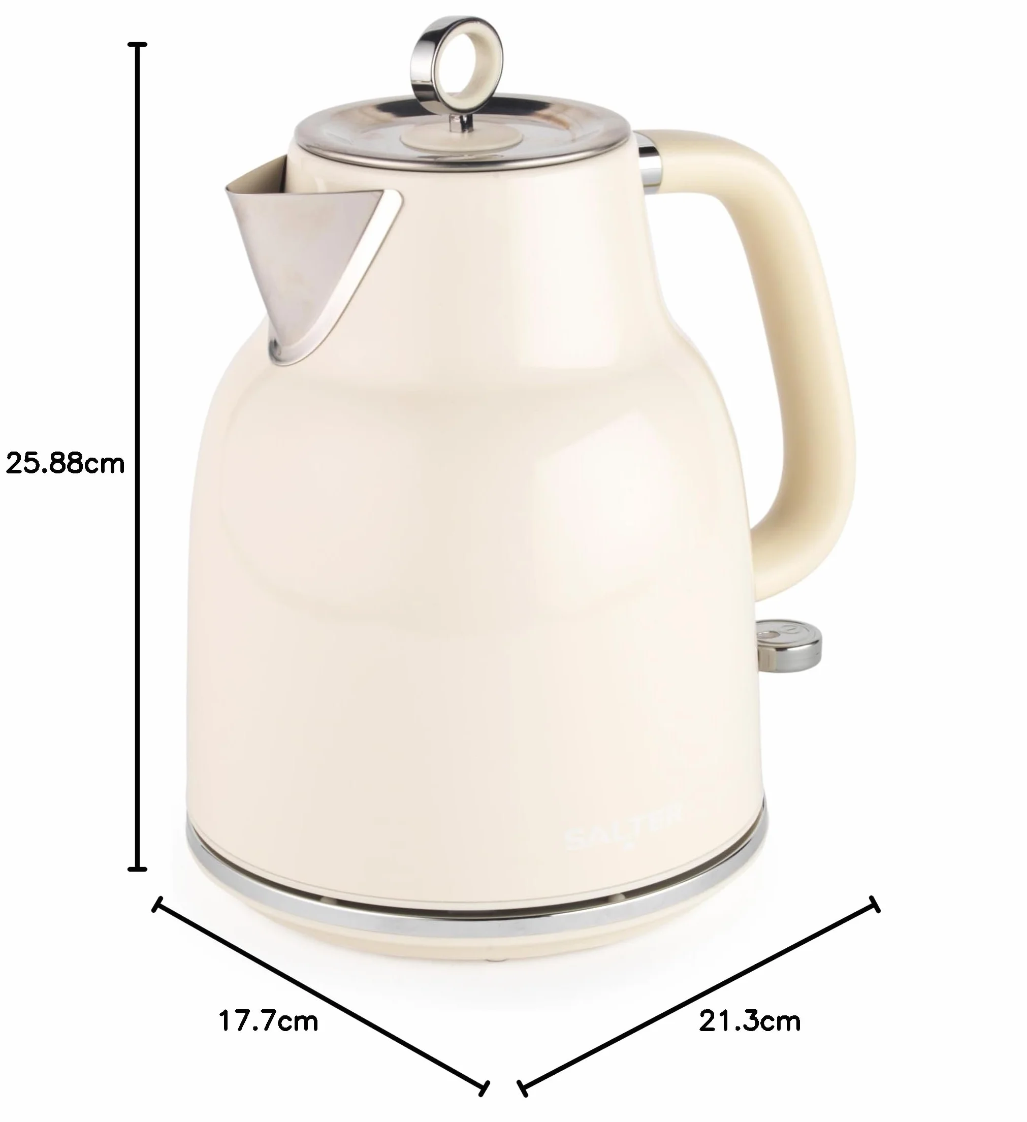 Salter Czajnik Retro 1,7 l – szybkie gotowanie 3 kW, podstawa 360°, wyjmowany filtr wapienny, bezprzewodowy, okienko poziomu wody, czujnik gotowania na sucho i automatyczne wylaczanie, krem