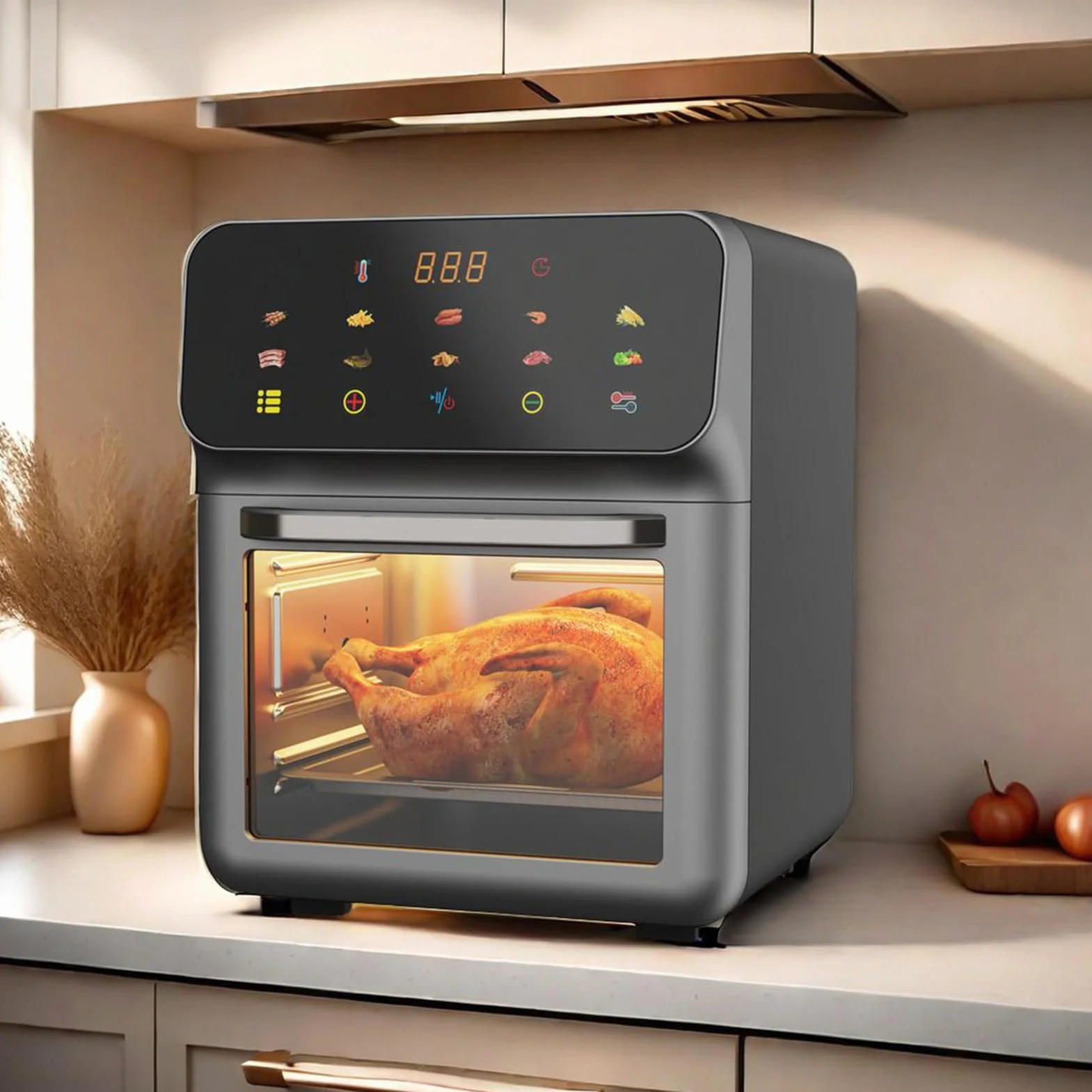 Piekarnik z frytownicą powietrzną i tosterem 2 Ruszty, 0°C–200°C, | Piekarnik z frytownicą i rożnem na blat Dehydrator Pizza Kurczak Frytki Akademik Dom Stół J