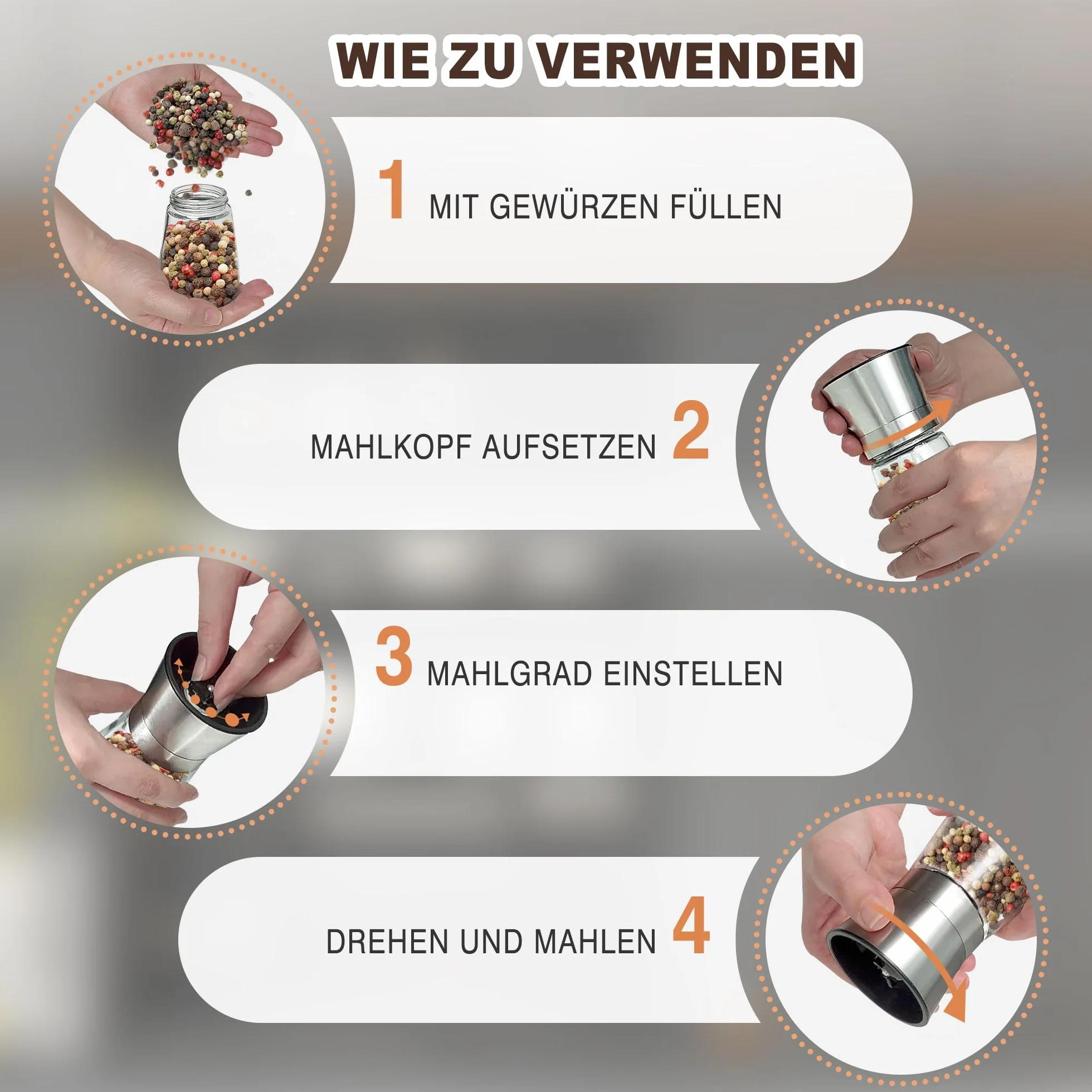 KitchenBoss Młynek do pieprzu: 2 sztuki, regulowany młynek do soli, pieprzu z ceramicznym rdzeniem do mielenia, domu lub kuchni [bez zawartości przypraw]