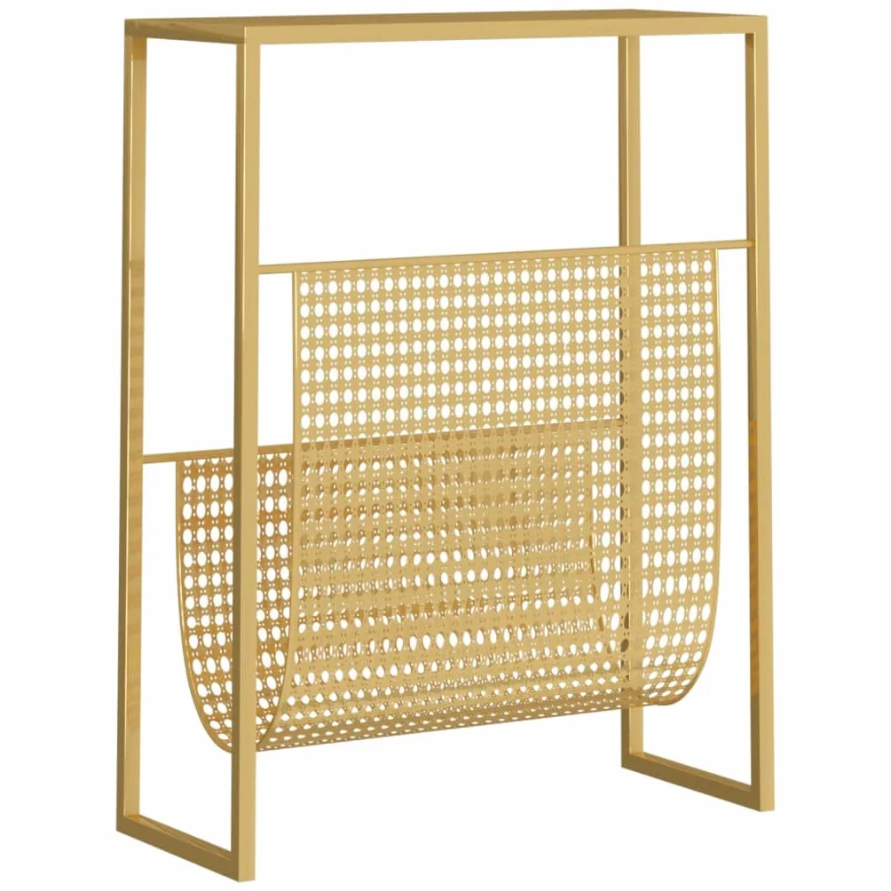Generisch Stojak na czasopisma Golden 35 x 15 x 45 cm stal | Stabilny, trwały, dużo miejsca na książki, blat stołu do dekoracji, do biura, salonu, sypialni