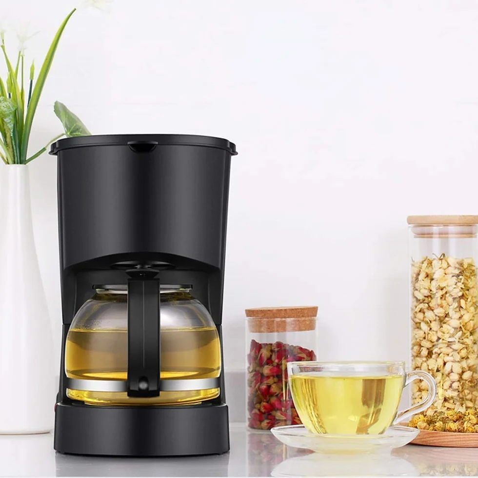 Ekspres do kawy z filtrem, kawa rozpuszczalna o mocy 600 W, espresso, kawa macchiato itp.|Funkcja zapobiegająca kapaniu, dzbanek ze szkła odpornego na wysokie temperatury (czarny), kompatybilny z