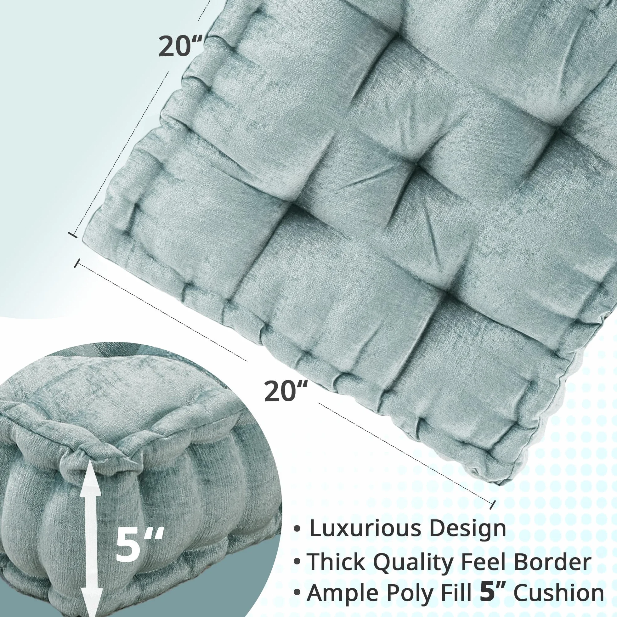 Intelligent Design Azza Floor Pillow, Large Cushions Sitting for Adults, Floor Pillow for Meditation or Yoga, Lustrous Chenille Tufted with Scalloped Edges for Bench/Chair Cushion, 20"x20"x5" Aqua