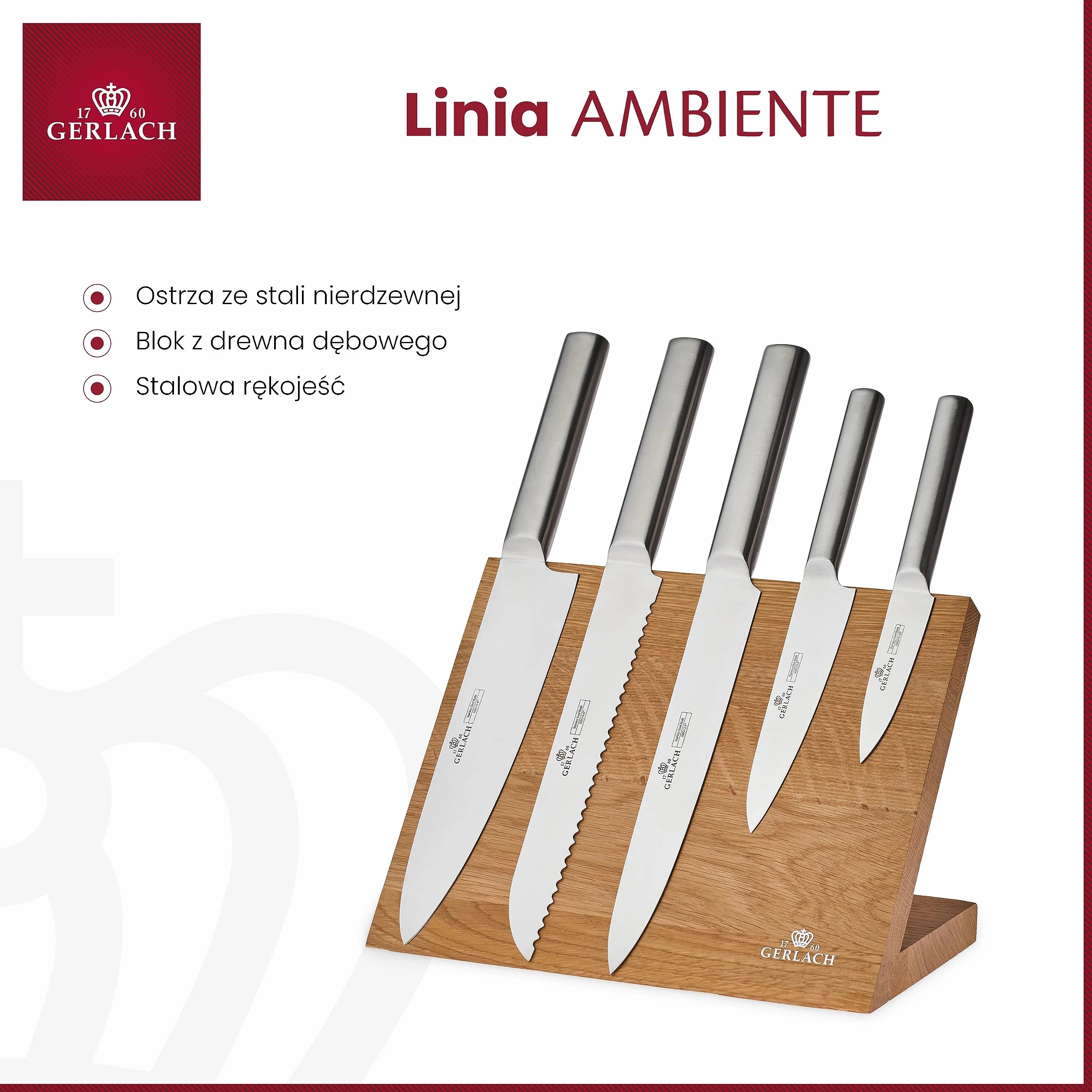 Gerlach Ambiente Magnetic Zestaw Noży, Srebrny/Brązowy, 5 Sztuk