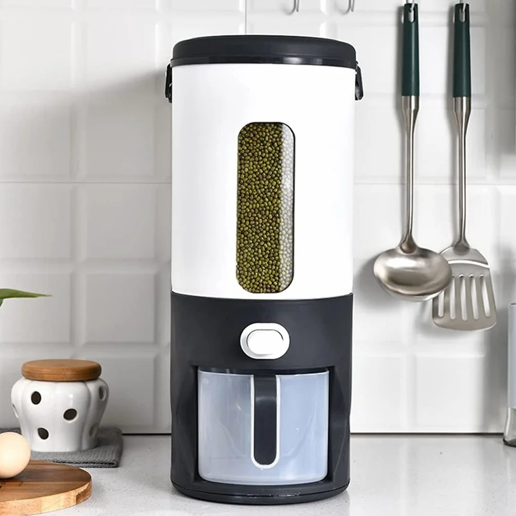 Dozownik Płatków Kukurydzianych Dozownik zbóż blat, spiżarnia ryżowa Duży Healtight Grain Dispenser Container One-Click Household Household Hermetyczny (Color : Blue-15kg)