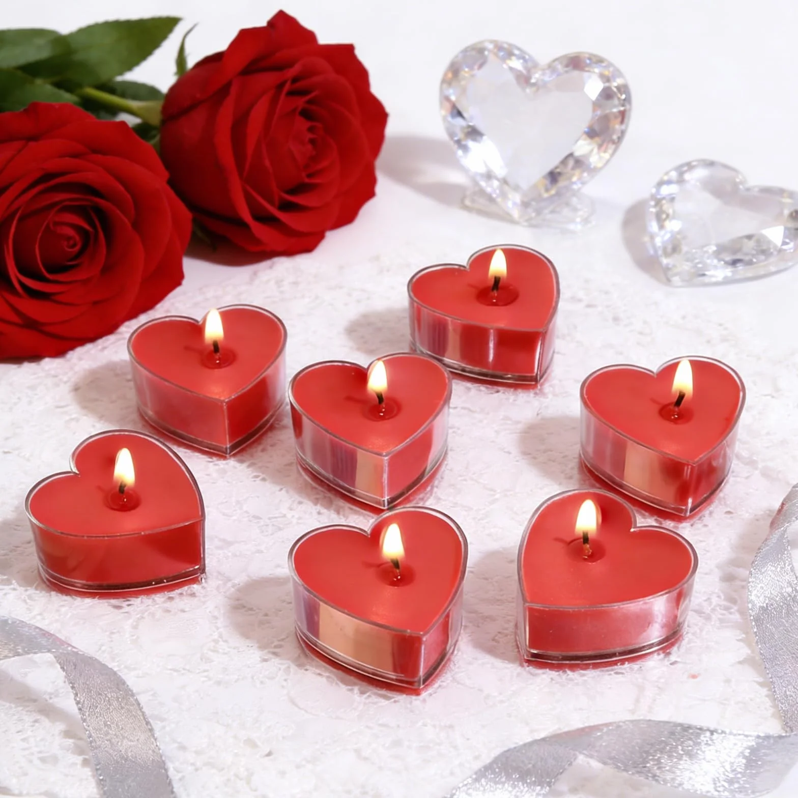 Świeczki Tealight w Kształcie Serca Czerwone 18 Sztuk Romantyczne Wosk Roślinny na Walentynki Ślub Rocznicę Kolację Dekorację Stołu