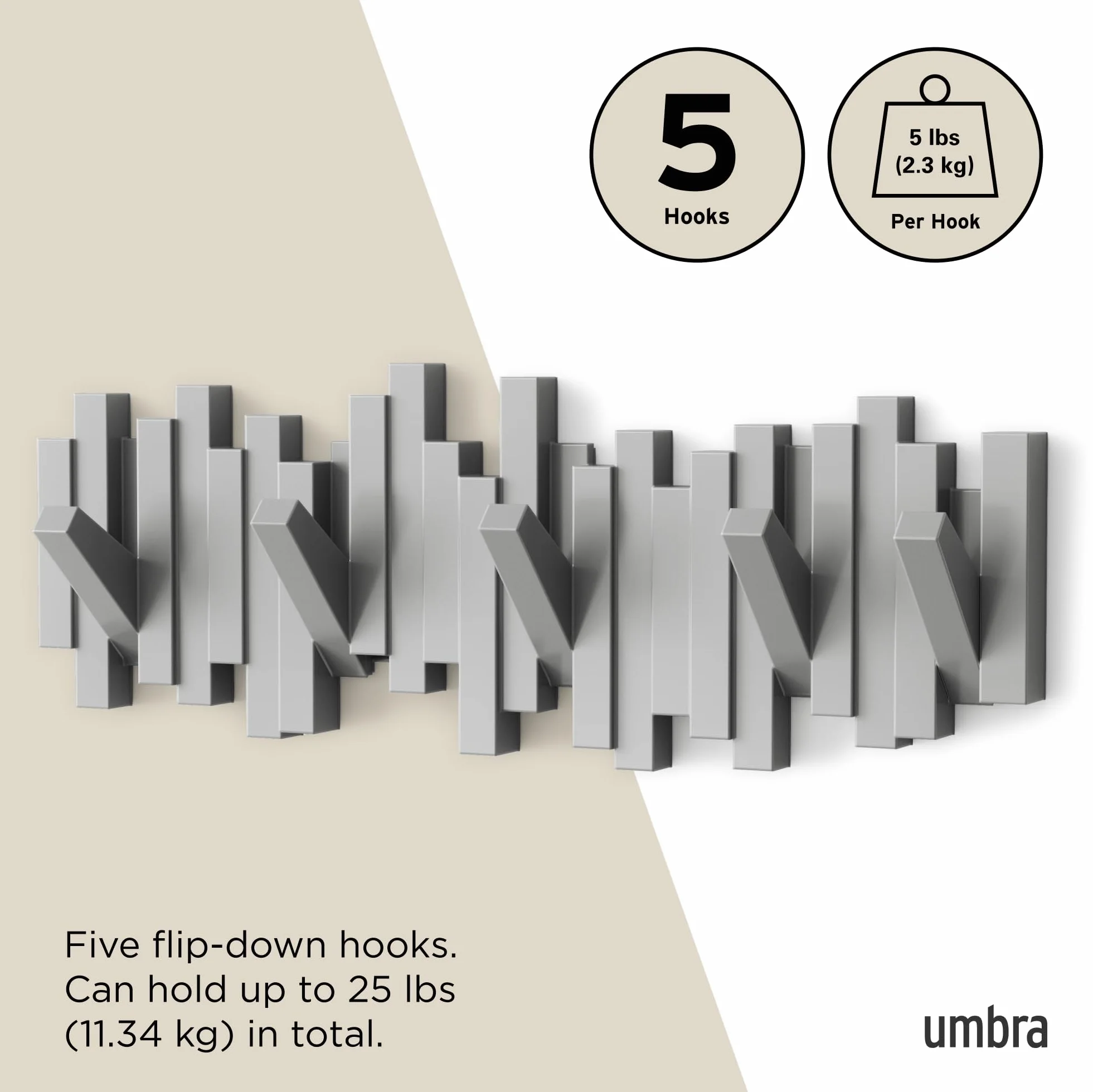 Umbra Sticks Haczyki na Ubrania, Szary, 49.2 x 18.1 x 2.9 cm
