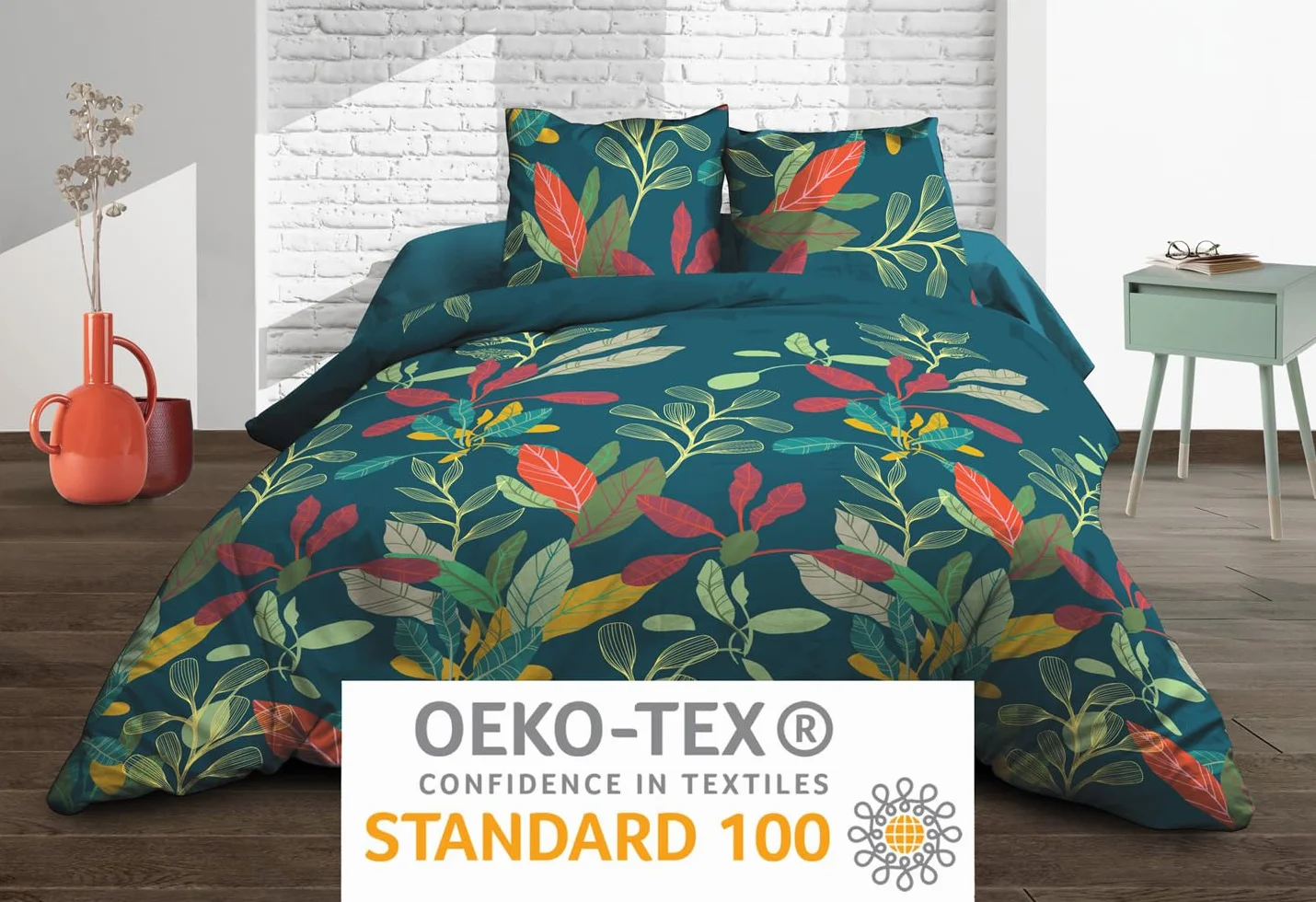 Le linge de Jules Prześcieradło płaskie z gumką 160 x 200 + 2 T, czysta bawełna 57 nitek - Acapulco