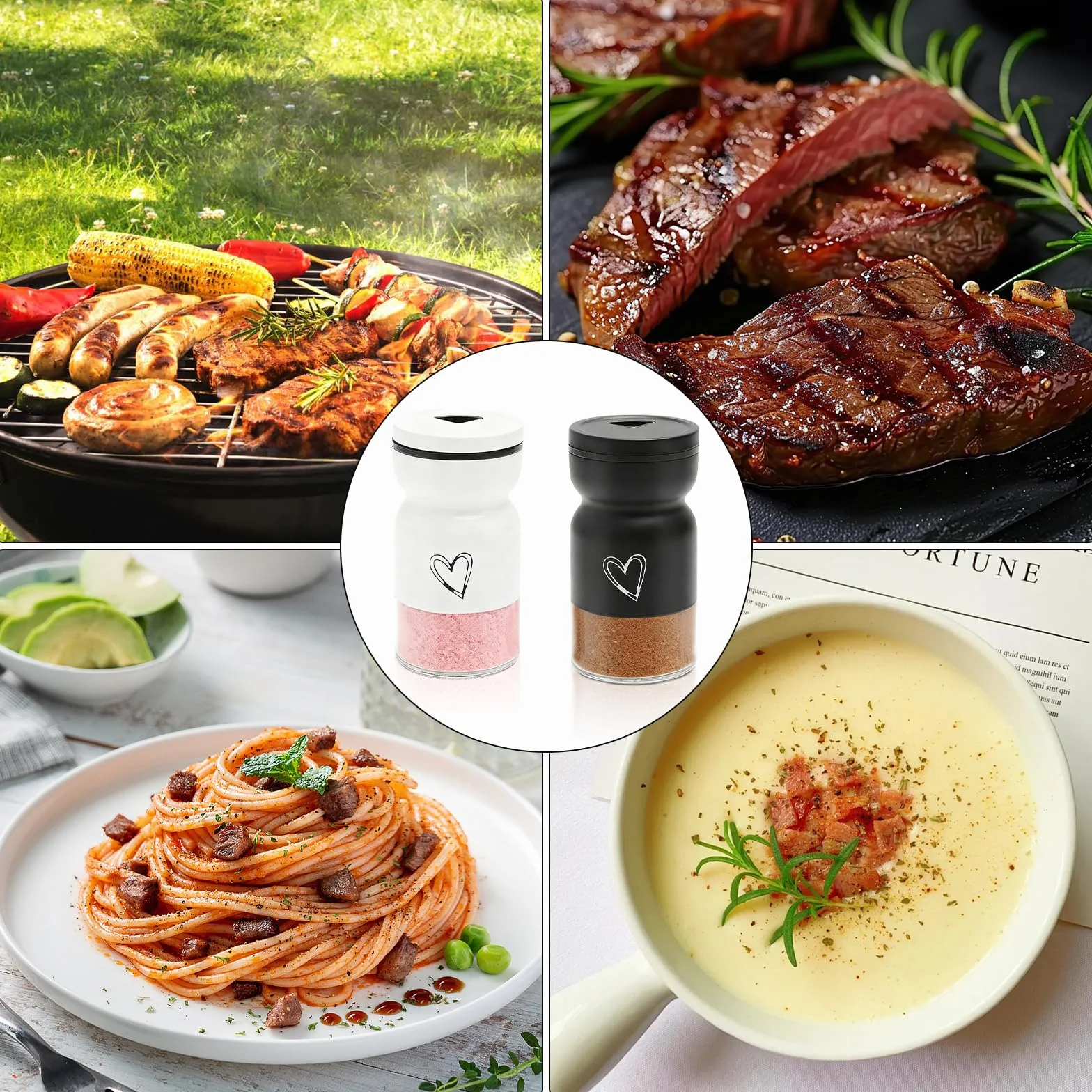 Zestaw 2 solniczek i pieprzniczek, butelki na przyprawy 120 ml, szklane dno ze stali nierdzewnej z regulowanymi otworami do nalewania i dozownikiem przypraw do ponownego napełniania, akcesoria