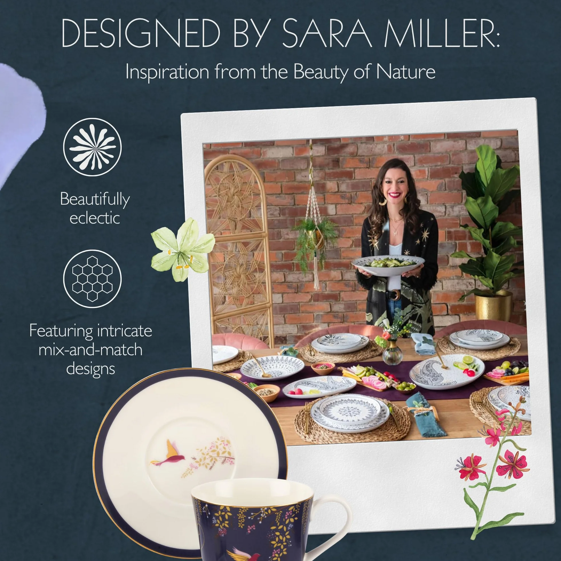 Sara Miller na kubek i spodek Portmeirion Chelsea, ceramiczny granatowy, 230 x 185 x 95 cm