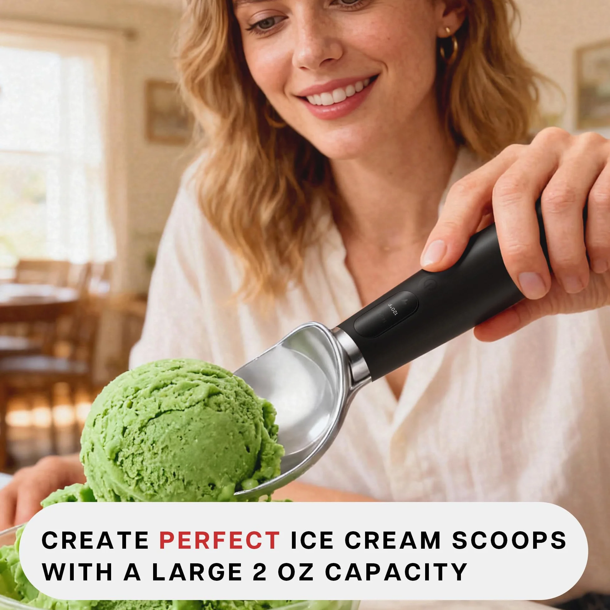 VRAIKO Heated Ice Cream Scoop | Warming Icecream Scooper with 3-Level Adjustable Heats - 120/140/160℉, LED Display, 2600mAh Capacity, Rechargeable | for Hard Ice Cream and More (Black)