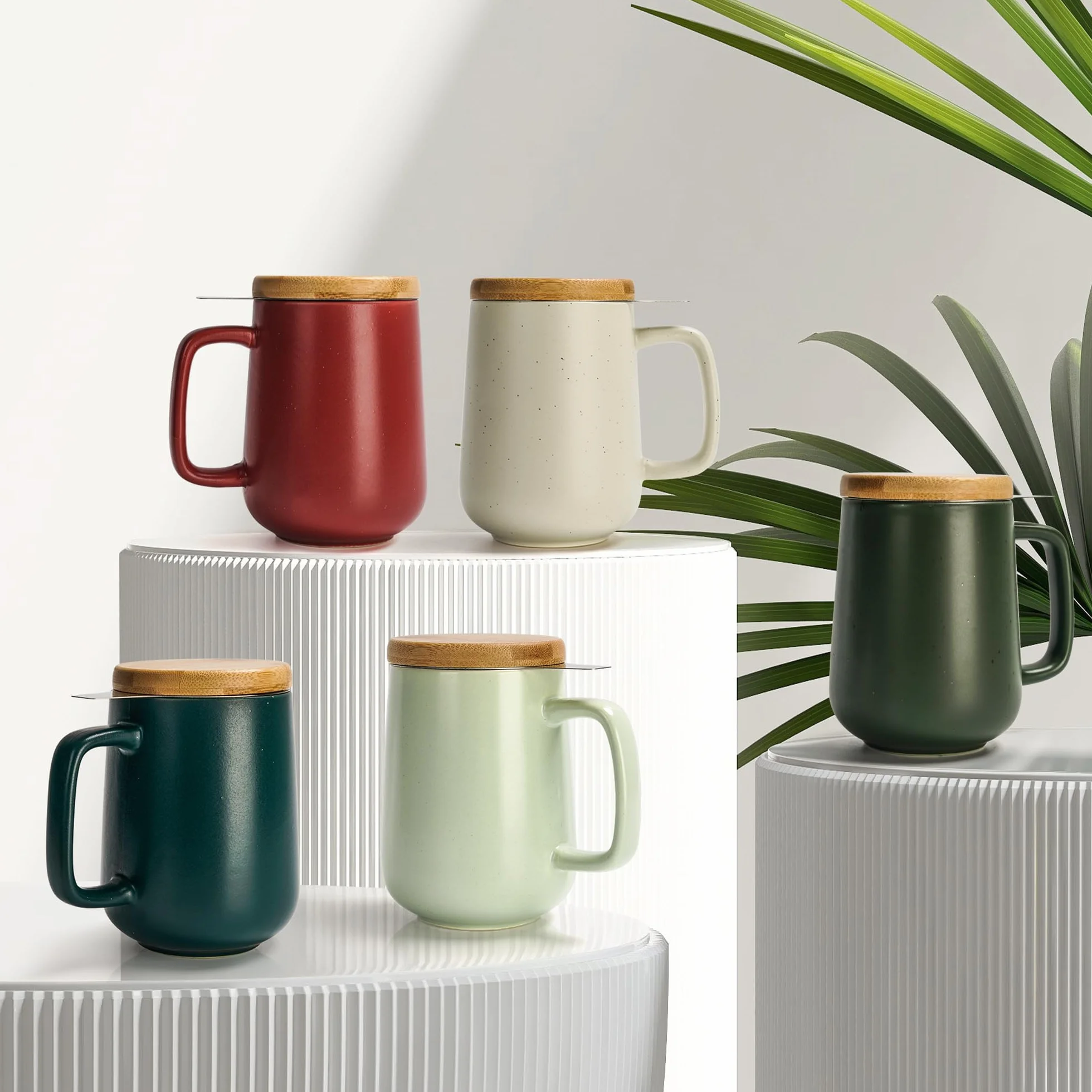 Kubek do herbaty z zaparzaczem i pokrywką - 480 ml ceramiczny kubek do moczenia z dużym uchwytem - kubek do herbaty