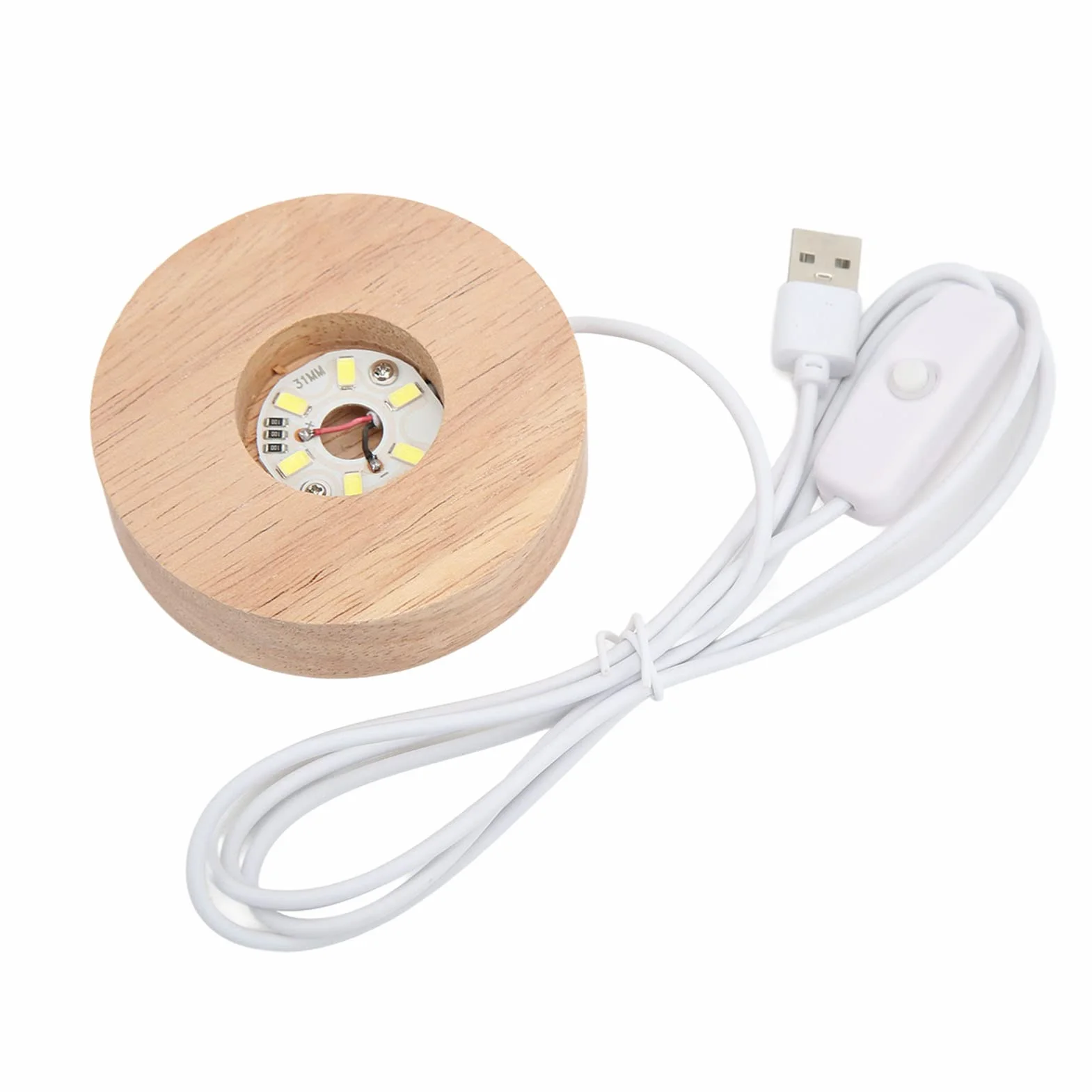 Stopka LED, interfejs USB i Drewniana podstawa Podstawa świetlna dla sferycznych prostokątnych i sferycznych lamp, elegancki trwały Gniazdo lampy(białej podstawy światła)