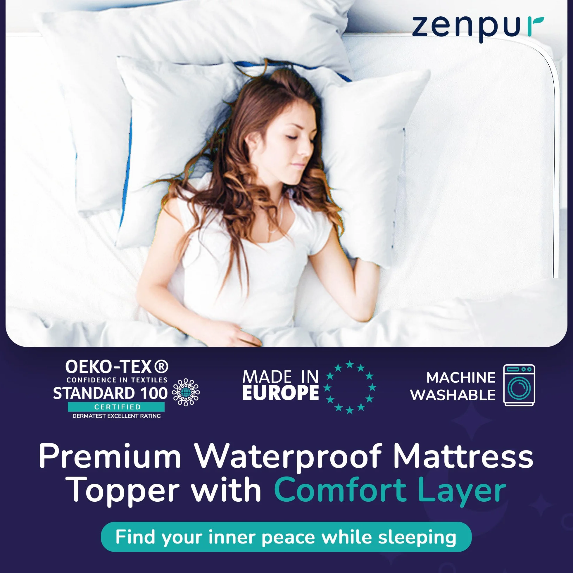 ZenPur Protège-Matelas 160 x 200 cm en Coton Respirant Imperméable Standard 100 by Oeko-TEX®