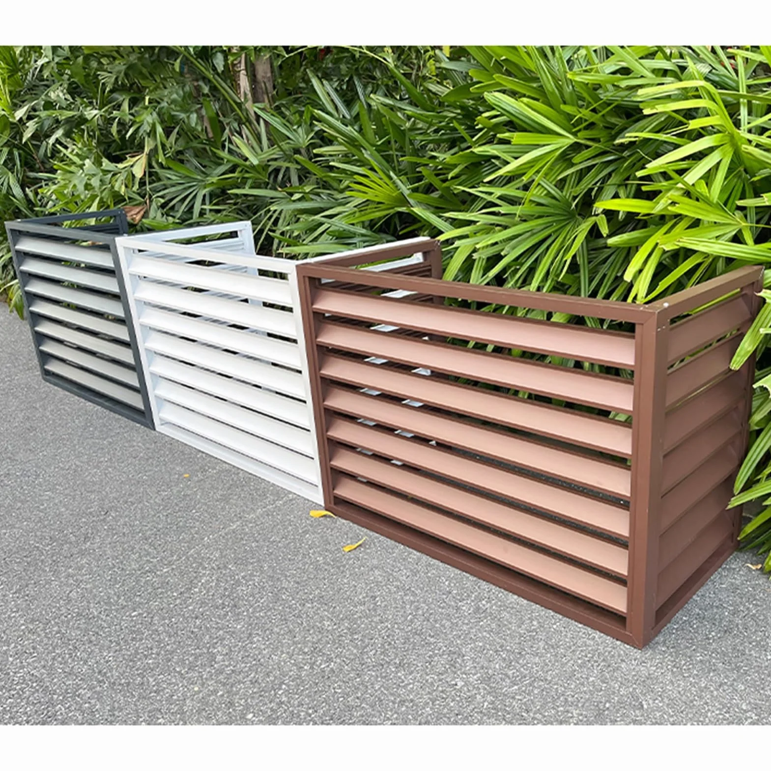 Zewnętrzna aluminiowa osłona klimatyzatora ochrona przed kradzieżą do klimatyzatorów Sprzęt basenowy i kosze na śmieci Trwała obudowa z białym wykończeniem