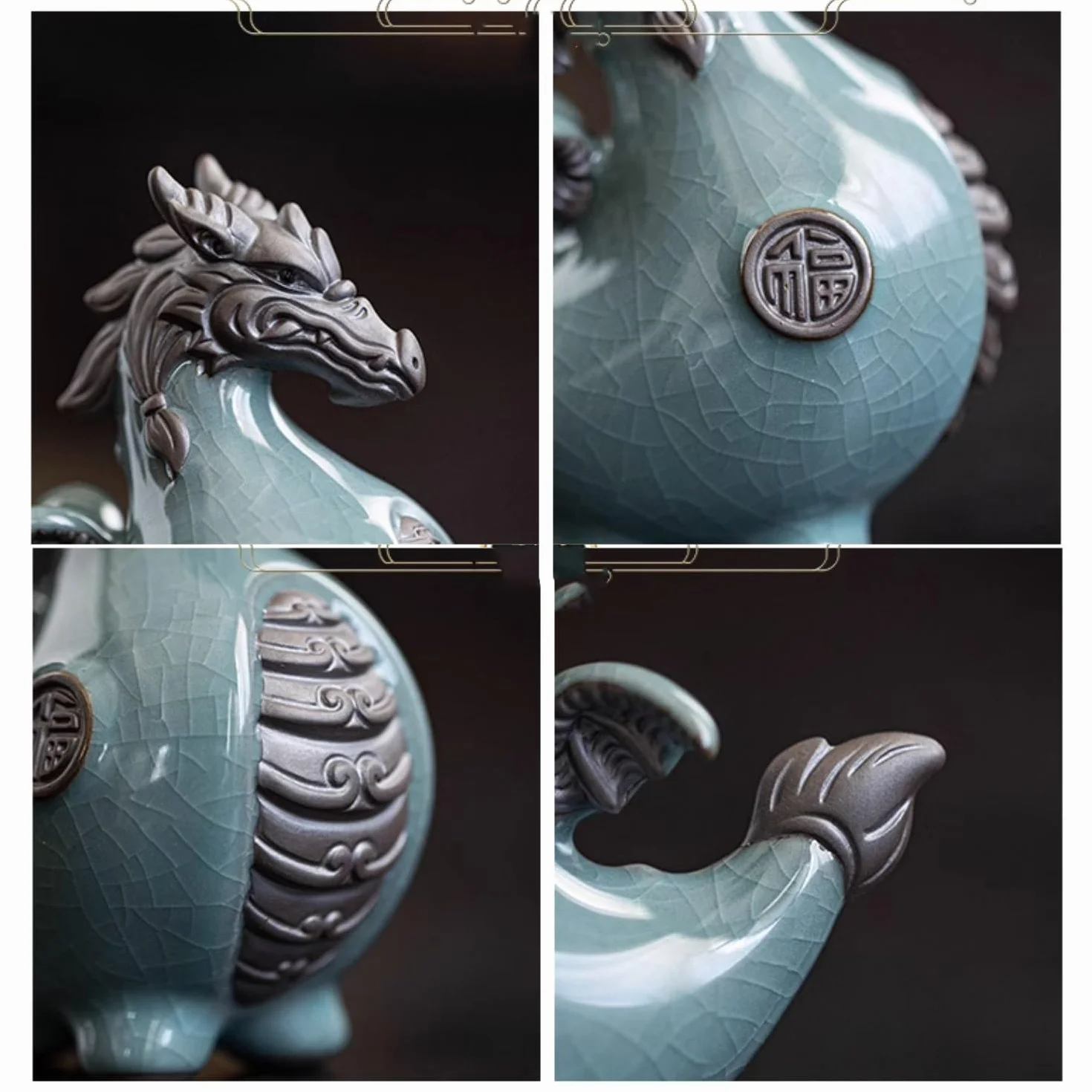 figurki zwierzątek， Uroczy ceramiczny zestaw do herbaty z figurką smoka, akcesoria, statua Loong, dekoracja biurka na ceremonię herbacianą