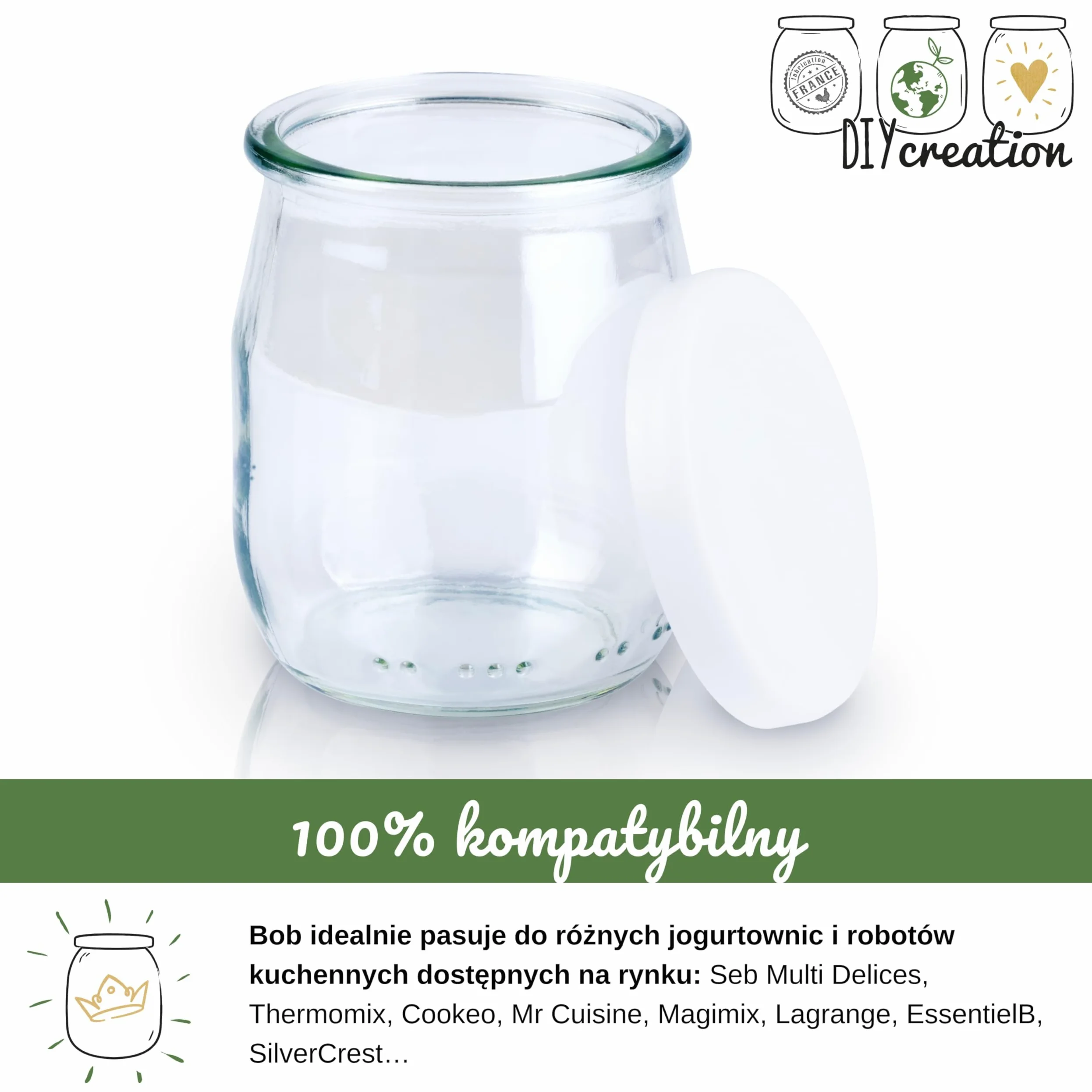 Zestaw 12 szklanych słoików na jogurt z hermetycznymi pokrywkami - Seb Multidélices, Thermomix, Cookeo Jogurt Maker - mały słoik do przechowywania dla niemowląt - wyprodukowany we Francji