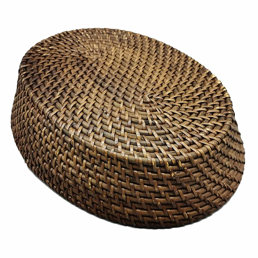 Wiklinowa taca do serwowania, ręcznie robiony kosz na owoce, rattanowa miska do przechowywania, szeroka dekoracja stolika kawowego na chleb, przekąski, makijaż, kamerdyner, M, brązowa