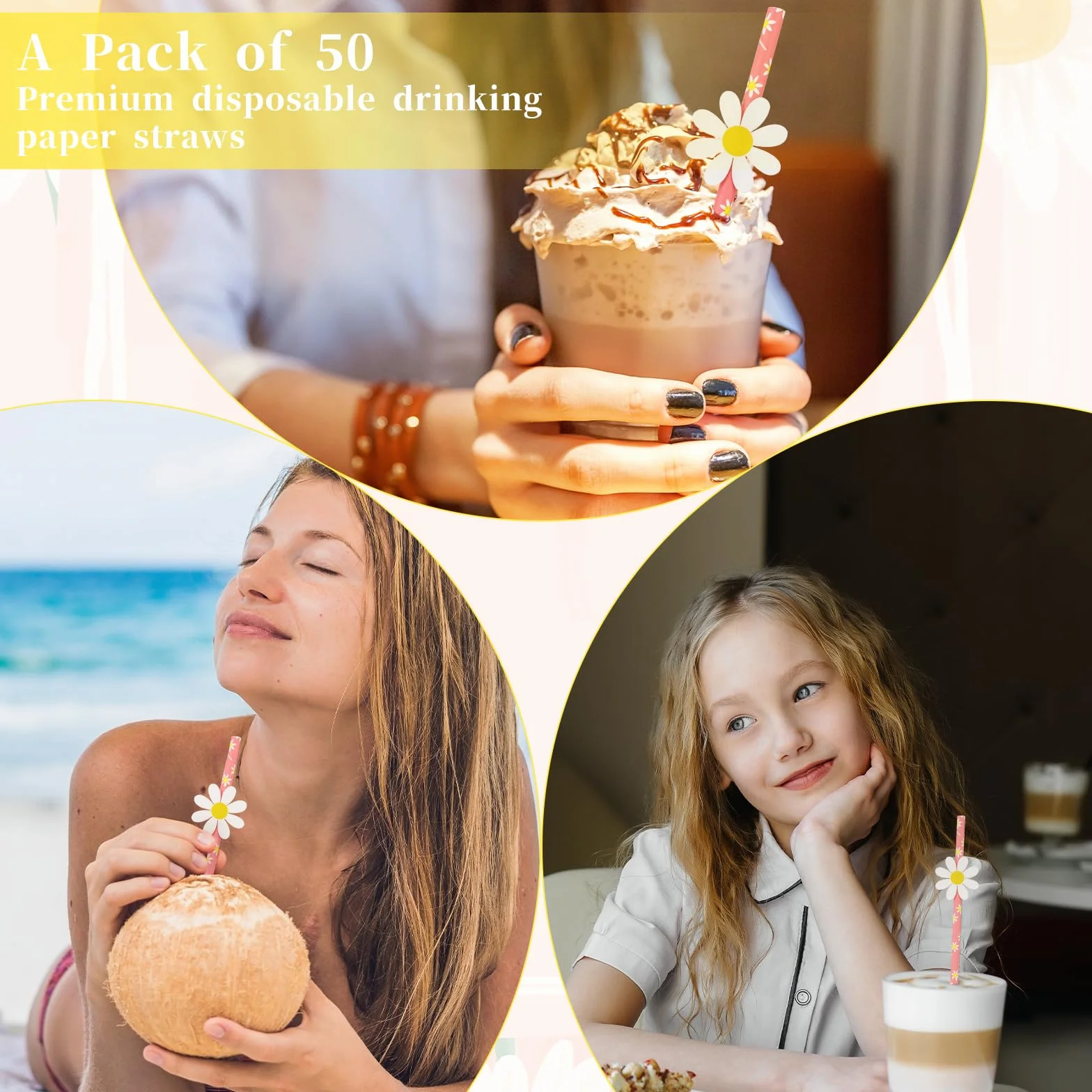 Molain 30 sztuk papierowych słomek w kształcie stokrotki, jednorazowe dekoracje imprezowe, urocze słomki papierowe stokrotki, na baby shower, projekty DIY, urodziny, wesele,