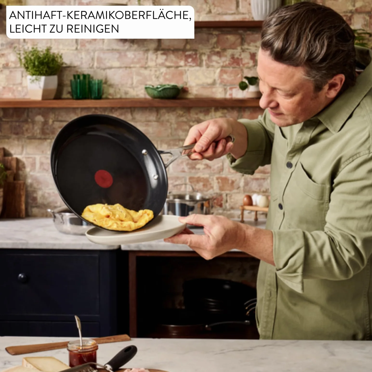 TEFAL H880S234 Jamie Oliver, zestaw, patelnie 24/28 cm, stal nierdzewna, powłoka ceramiczna, nieprzywierająca, Thermo Signal, nitowany uchwyt, podkładka z filcu, do wszystkich kuchenek, srebrny/czarny