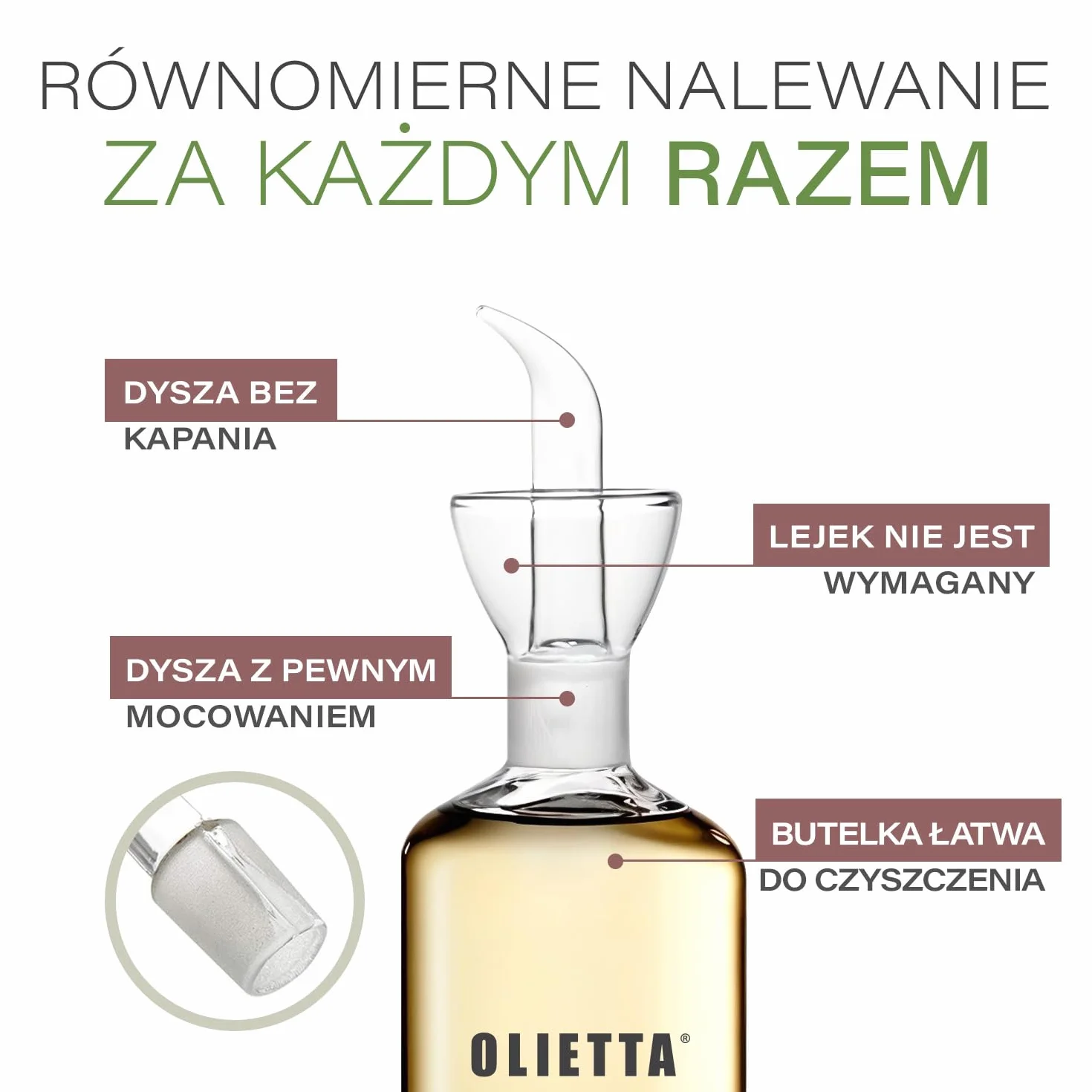 Olietta Szklany dozownik oliwy borokrzemianowy, 500 ml – niekapiący, szczelny nalewak do oliwy i octu, łatwy w czyszczeniu, niekapiąca butelka do kuchni