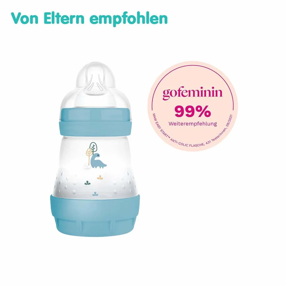 MAM Easy Start Anti-Colic butelka dla niemowląt (160 ml), wyjątkowo dobrze akceptowana butelka na mleko, butelka na napoje dla niemowląt z zaworem dolnym przeciwko kolce i ssaniu, rozmiar 1, 0+